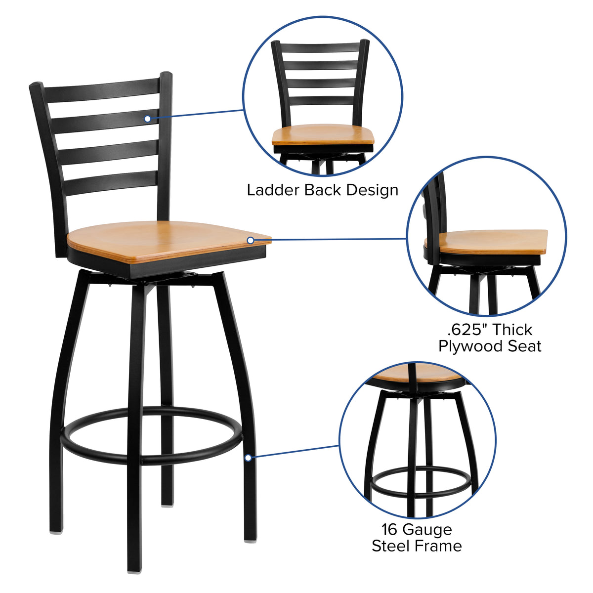 Ladder Back Swivel Metal Barstool