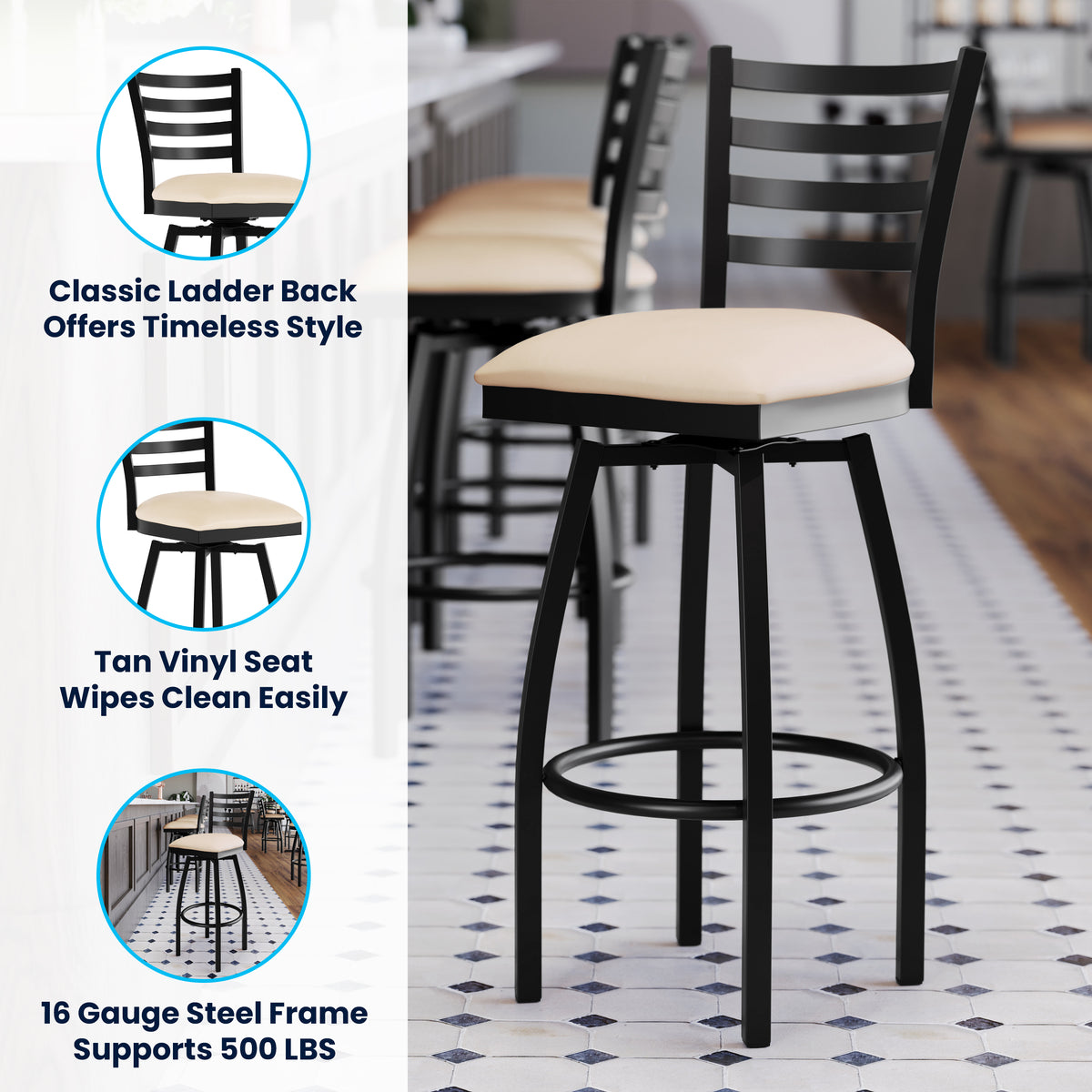 Ladder Back Swivel Metal Barstool