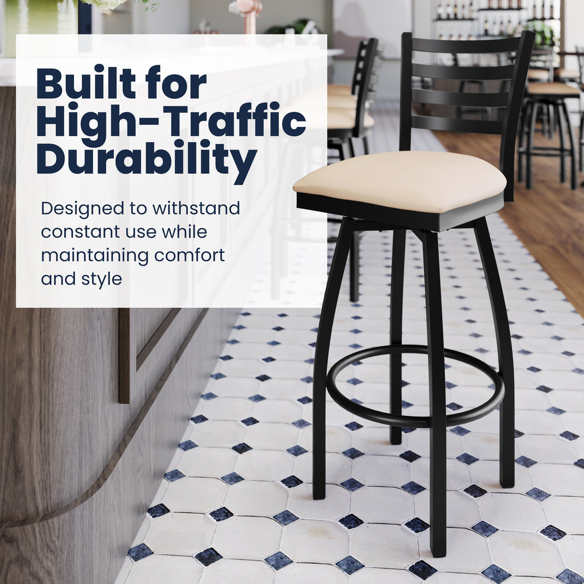 Ladder Back Swivel Metal Barstool