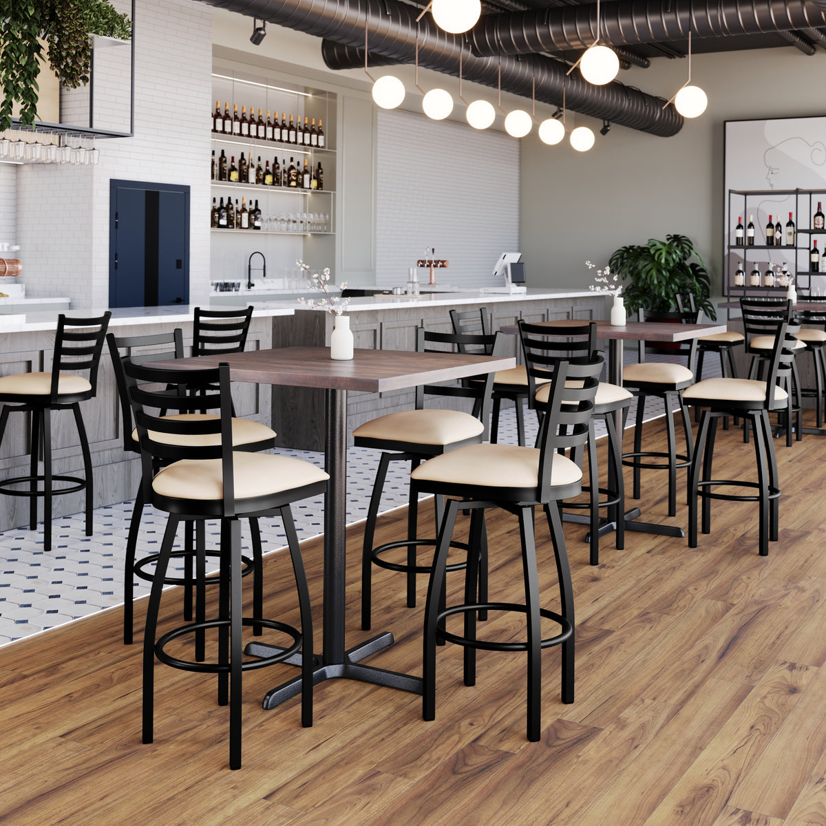 Ladder Back Swivel Metal Barstool