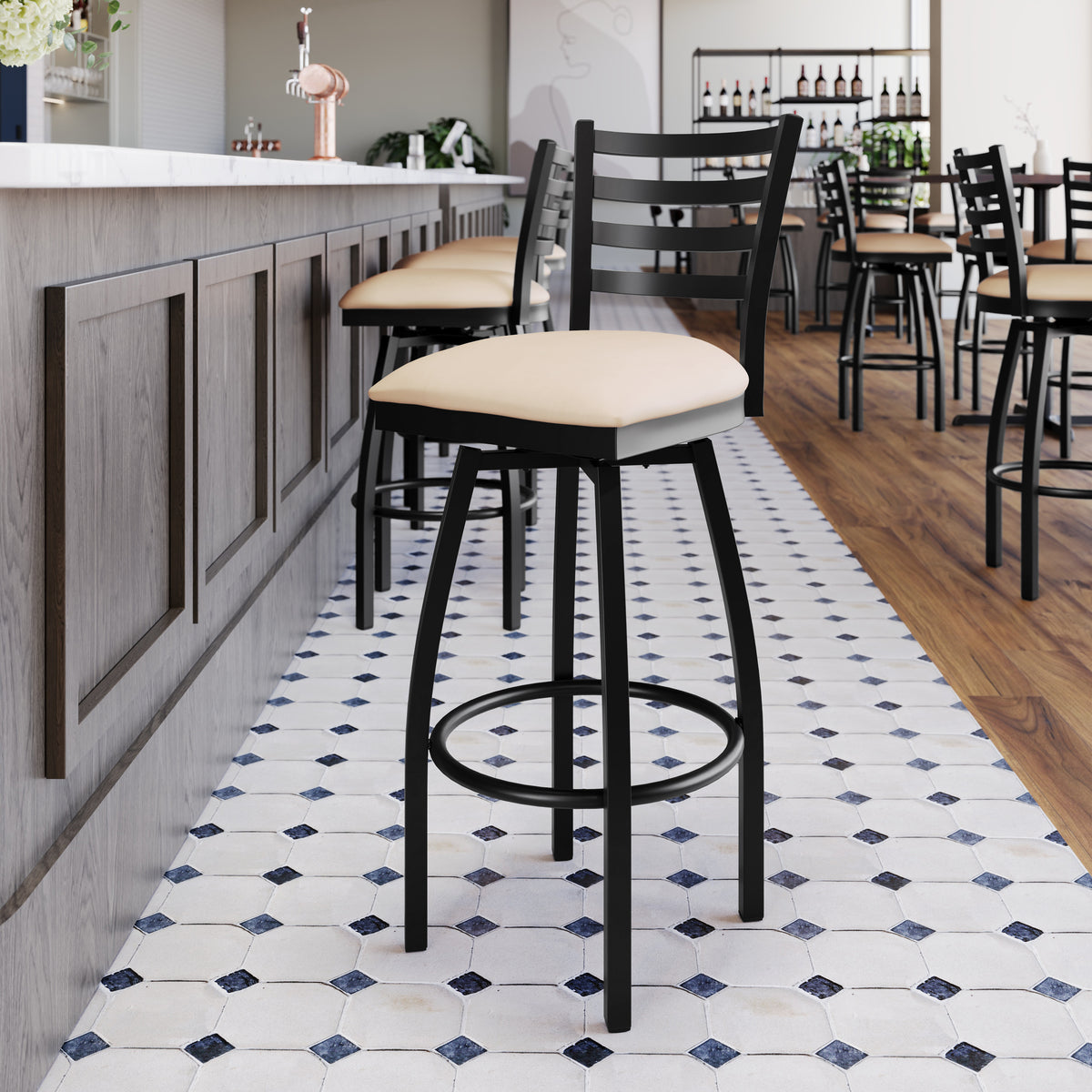Ladder Back Swivel Metal Barstool