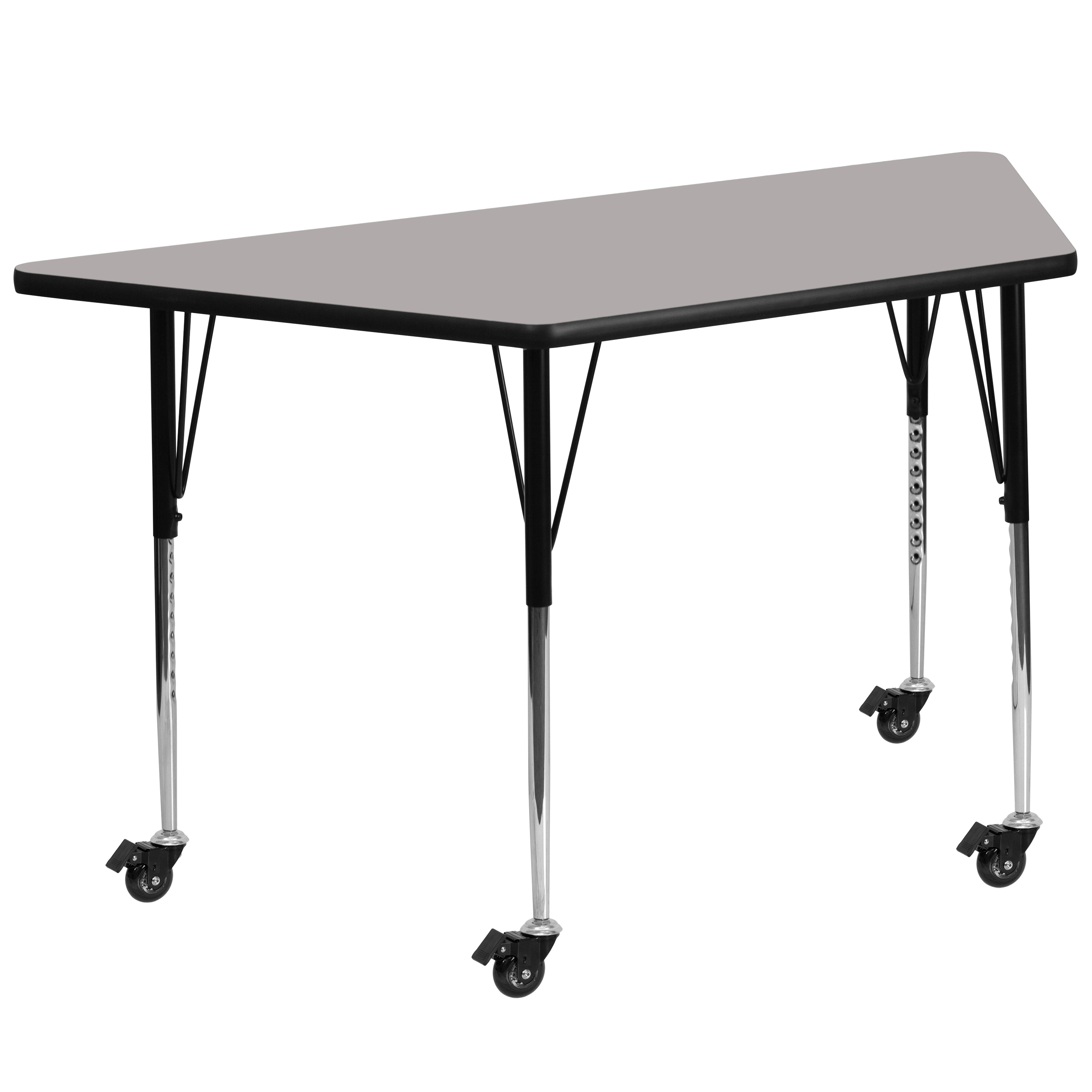 Mobile 22.5''W x 45''L Trapezoid HP Laminate Activity Table - Standard Height Adjustable Legs-Trapezoid Activity Table with Casters-Flash Furniture-Wall2Wall Furnishings