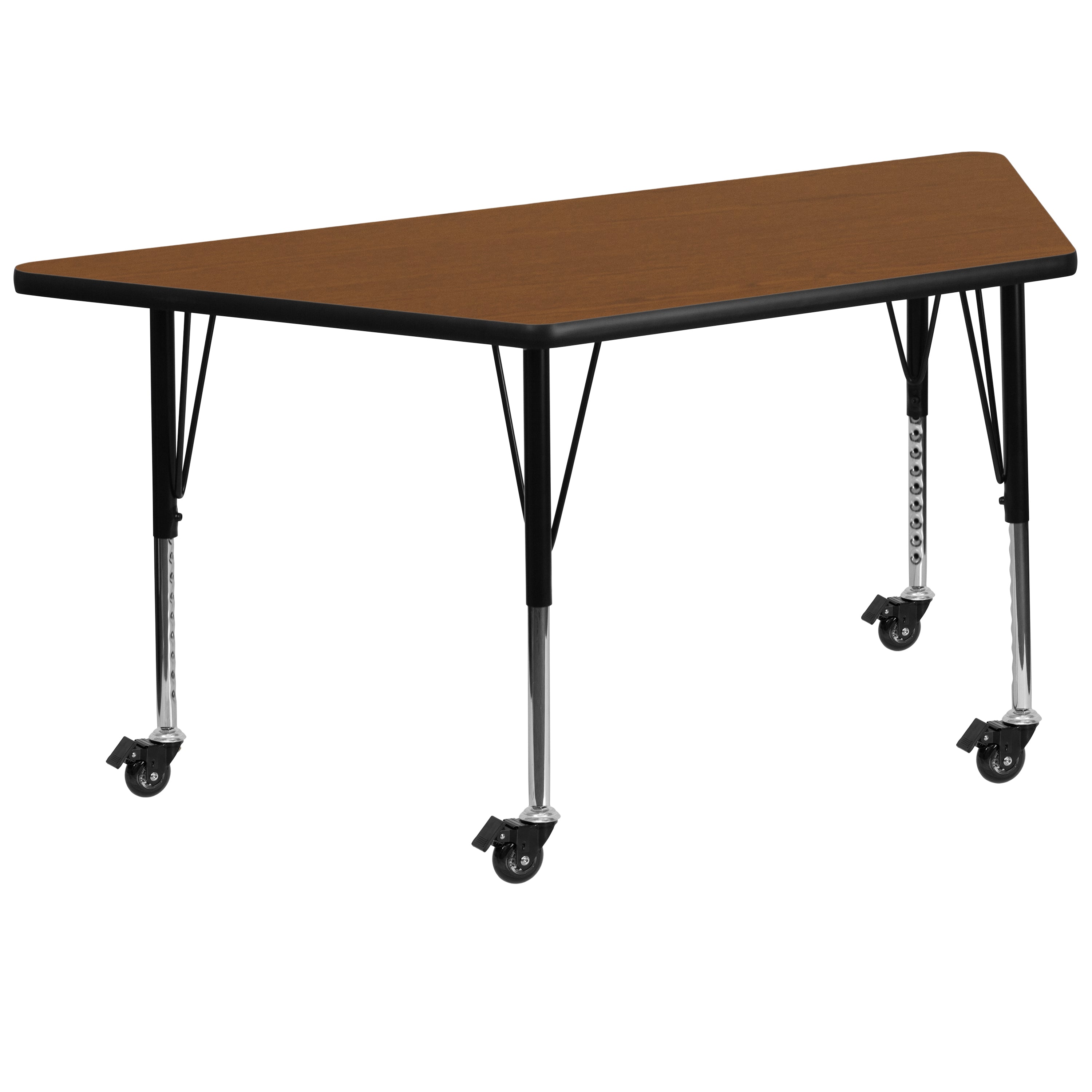 Mobile 22.5''W x 45''L Trapezoid HP Laminate Activity Table - Height Adjustable Short Legs-Trapezoid Activity Table with Casters-Flash Furniture-Wall2Wall Furnishings