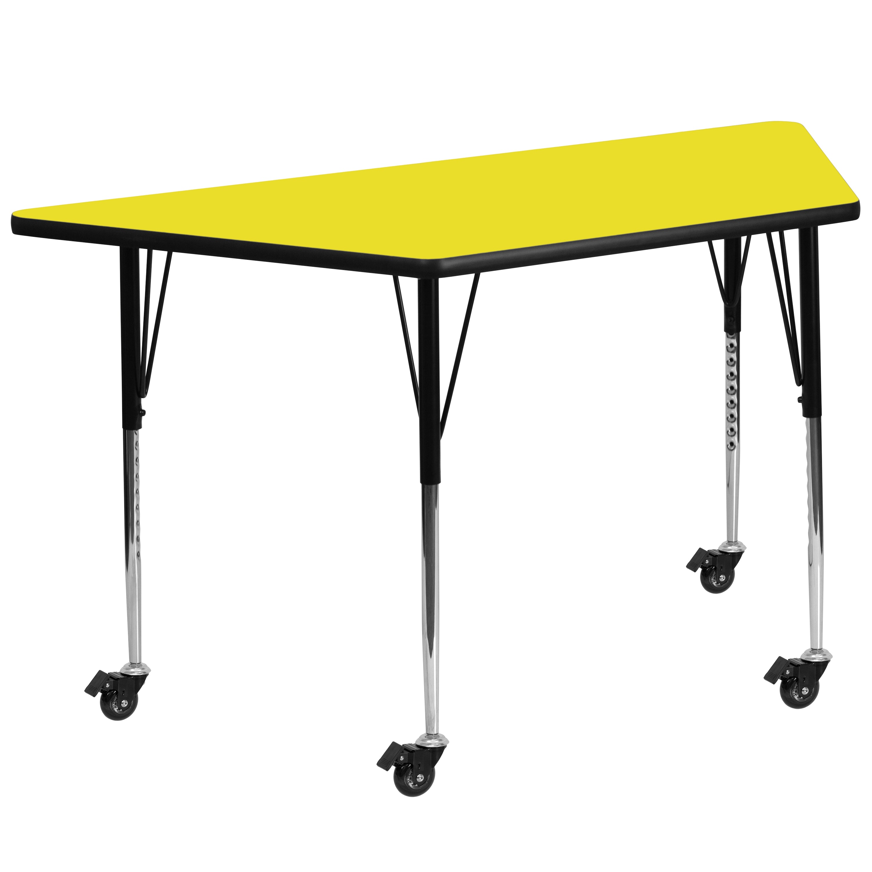 Mobile 22.5''W x 45''L Trapezoid HP Laminate Activity Table - Standard Height Adjustable Legs-Trapezoid Activity Table with Casters-Flash Furniture-Wall2Wall Furnishings