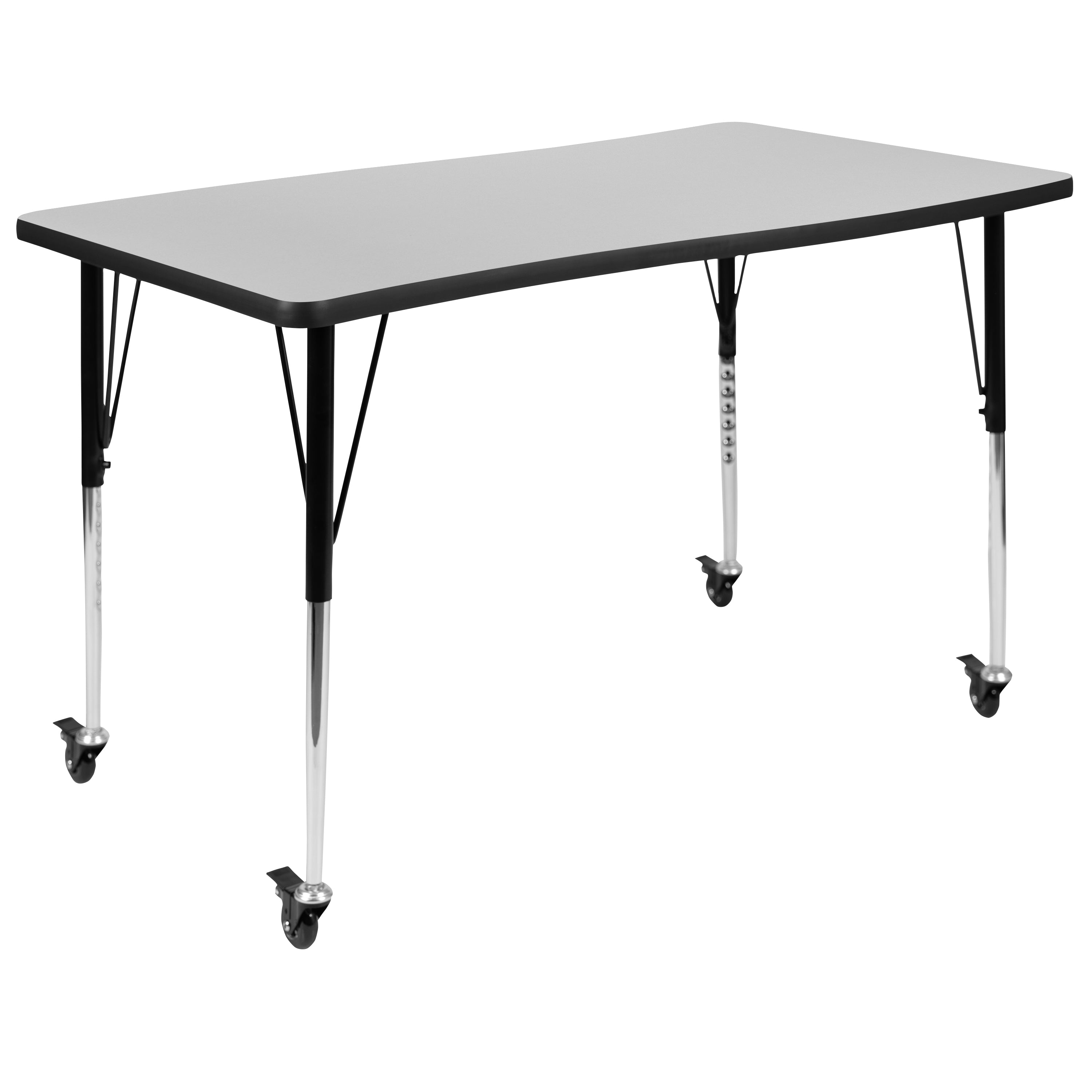 Mobile 28"W x 47.5"L Rectangle Wave Flexible Collaborative Thermal Laminate Activity Table - Standard Height Adjustable Legs-Collaborative Rectangular Activity Table-Flash Furniture-Wall2Wall Furnishings