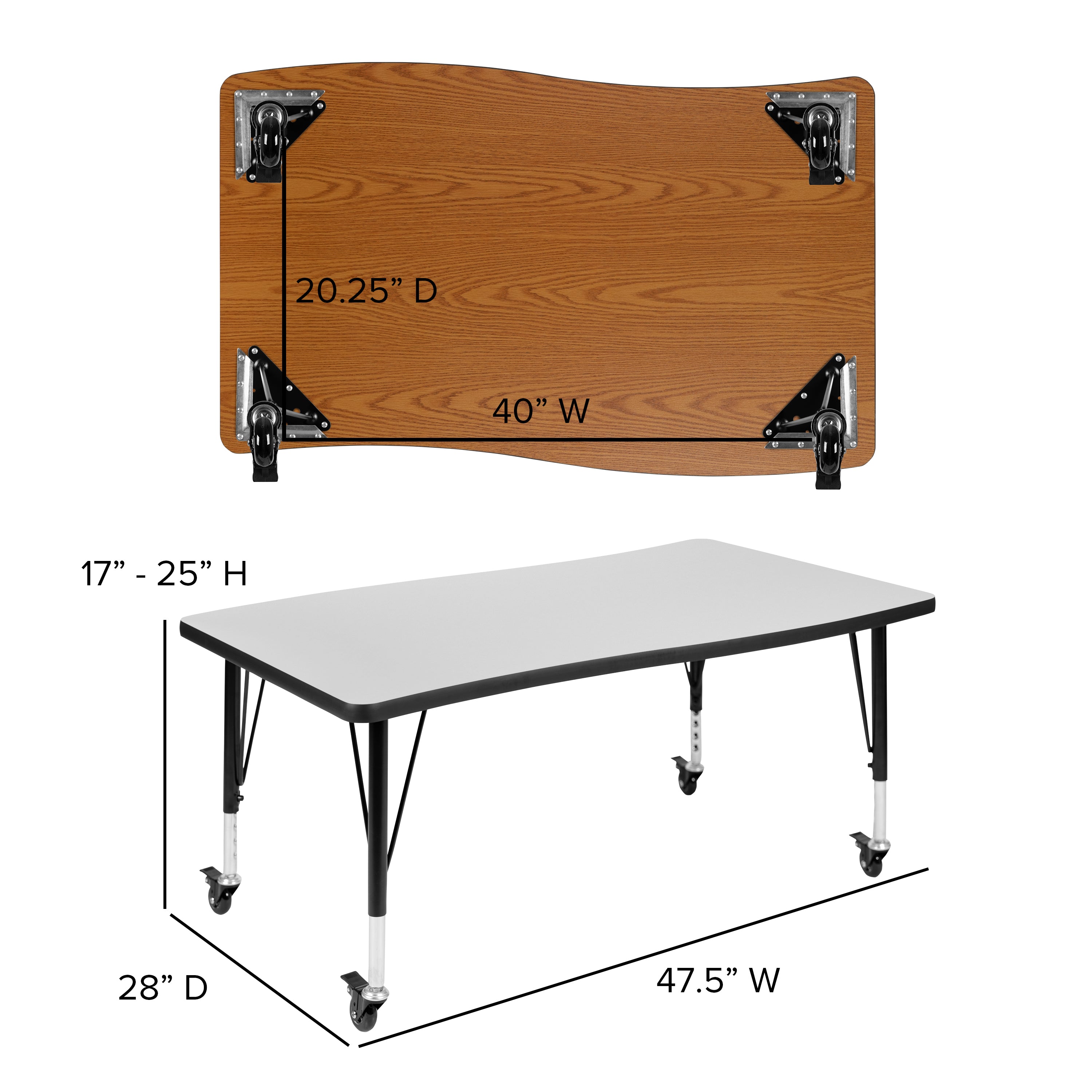 Mobile 28"W x 47.5"L Rectangle Wave Flexible Collaborative Thermal Laminate Activity Table - Height Adjustable Short Legs-Collaborative Rectangular Activity Table-Flash Furniture-Wall2Wall Furnishings