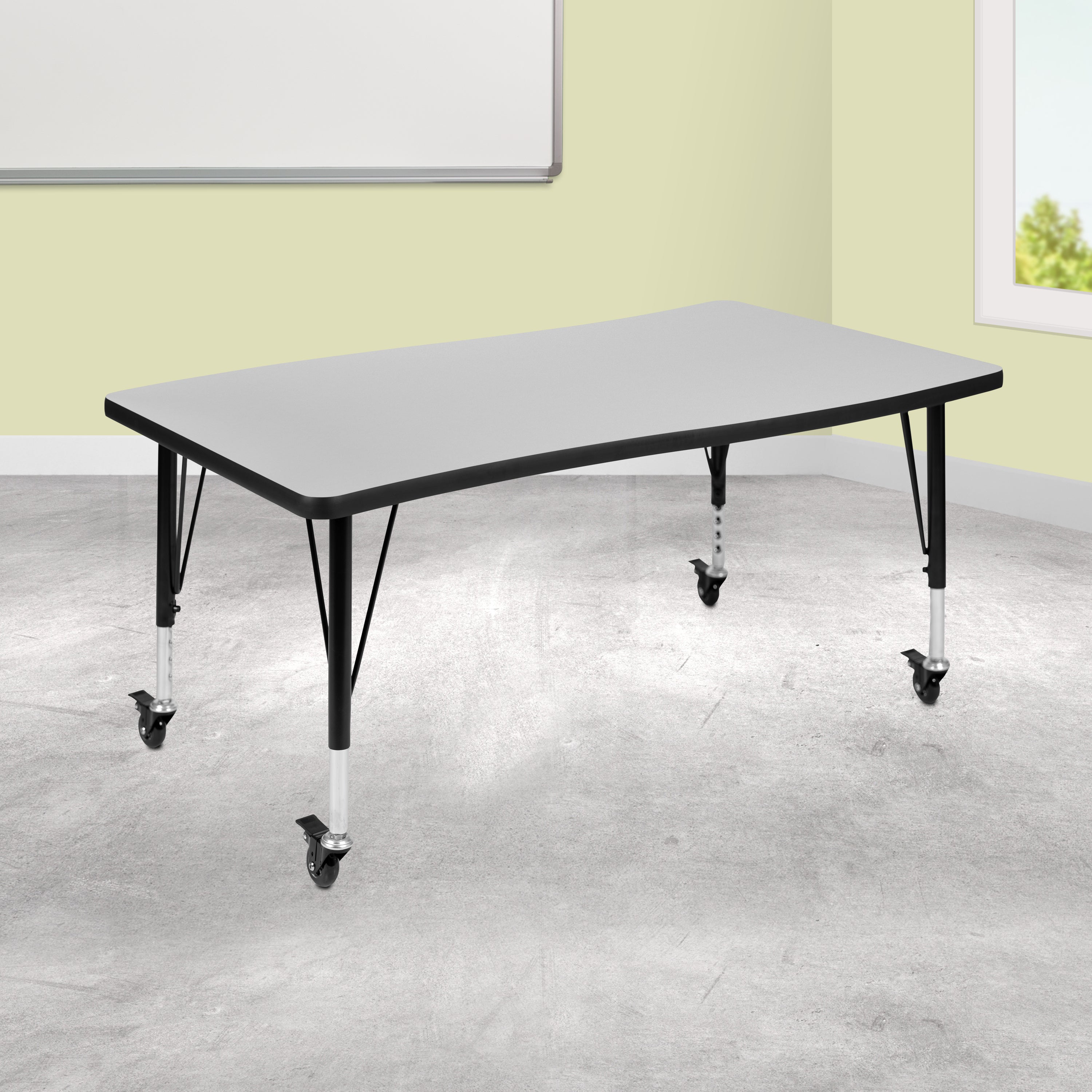 Mobile 28"W x 47.5"L Rectangle Wave Flexible Collaborative Thermal Laminate Activity Table - Height Adjustable Short Legs-Collaborative Rectangular Activity Table-Flash Furniture-Wall2Wall Furnishings