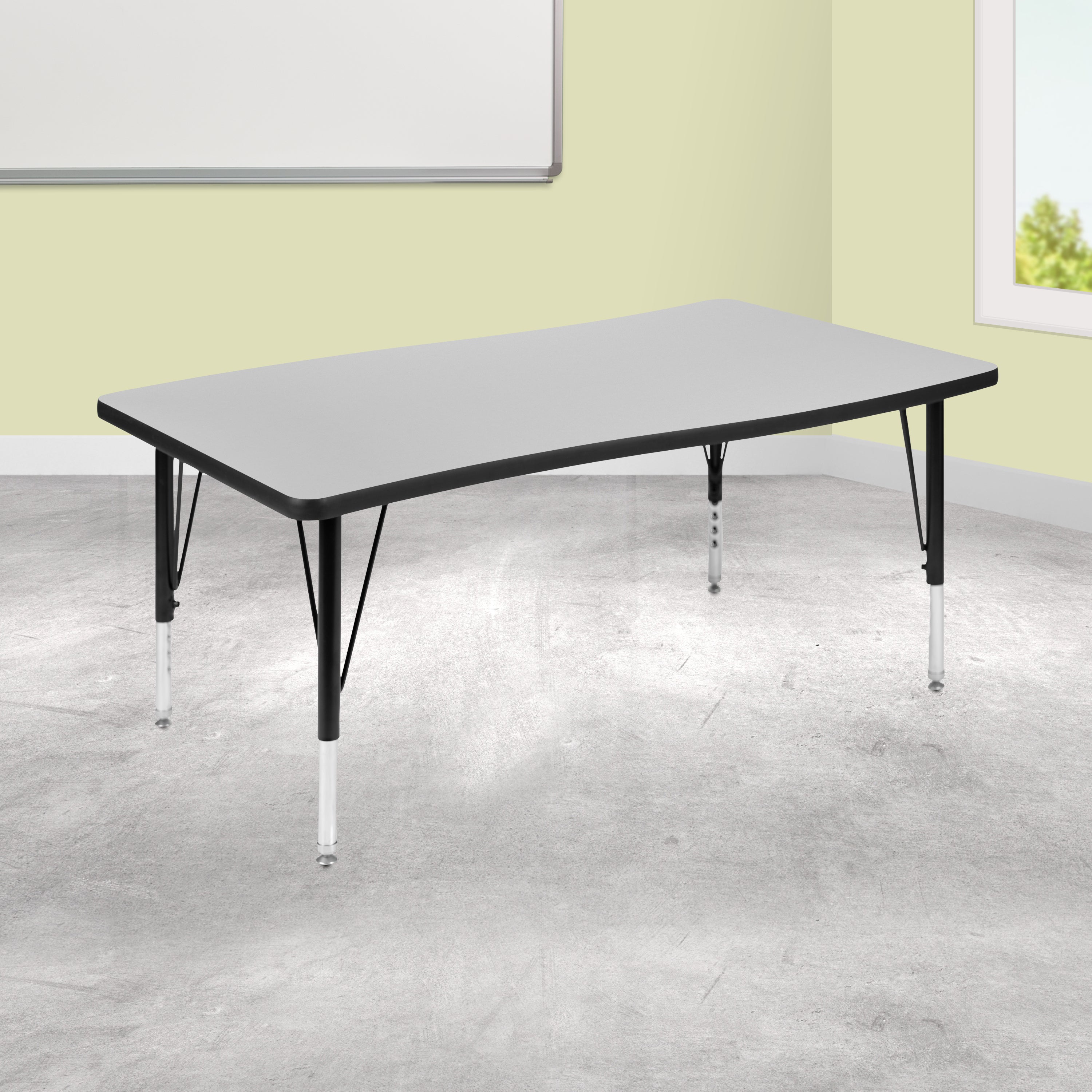 28"W x 47.5"L Rectangle Wave Flexible Collaborative Thermal Laminate Activity Table - Height Adjustable Short Legs-Collaborative Rectangular Activity Table-Flash Furniture-Wall2Wall Furnishings