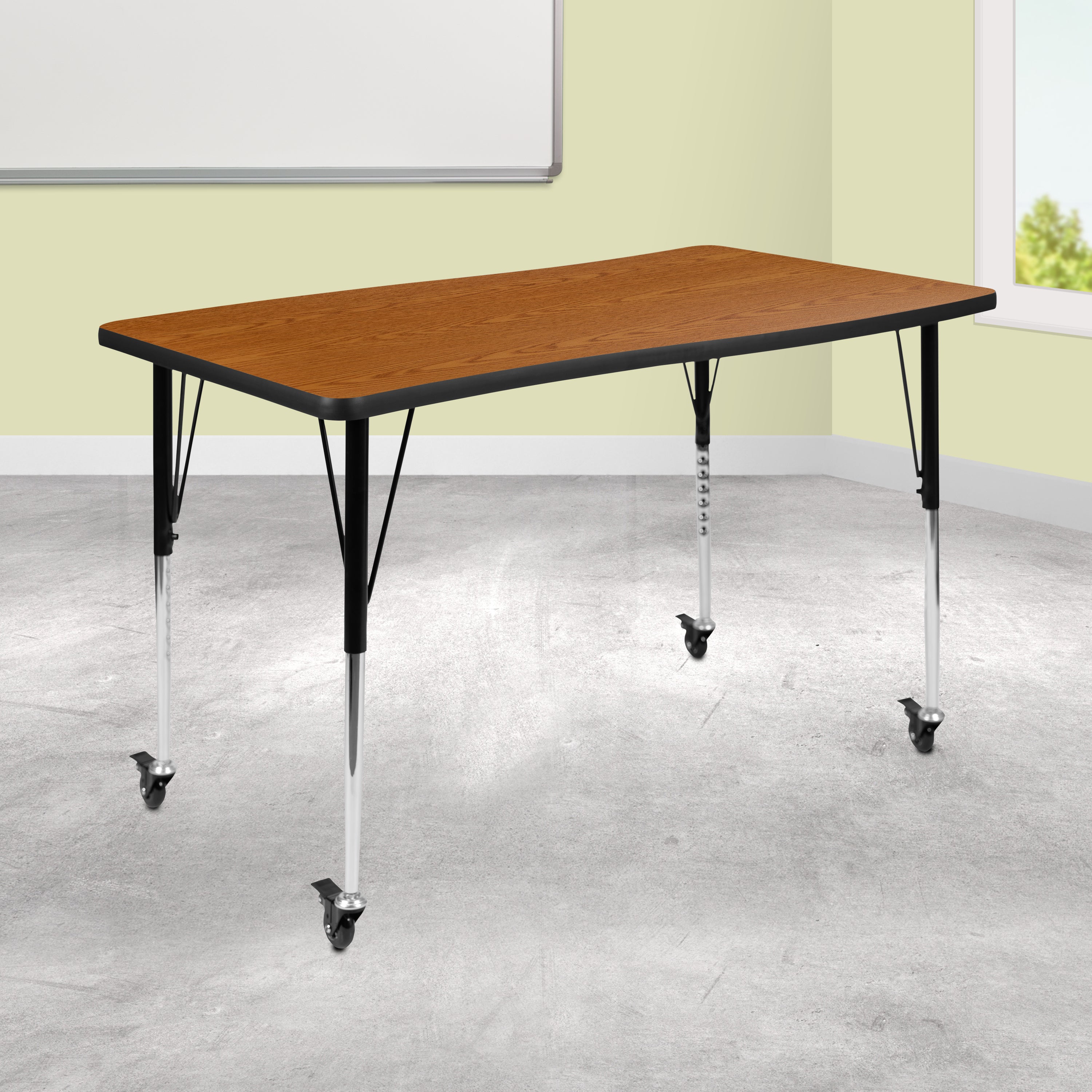 Mobile 28"W x 47.5"L Rectangle Wave Flexible Collaborative Thermal Laminate Activity Table - Standard Height Adjustable Legs-Collaborative Rectangular Activity Table-Flash Furniture-Wall2Wall Furnishings