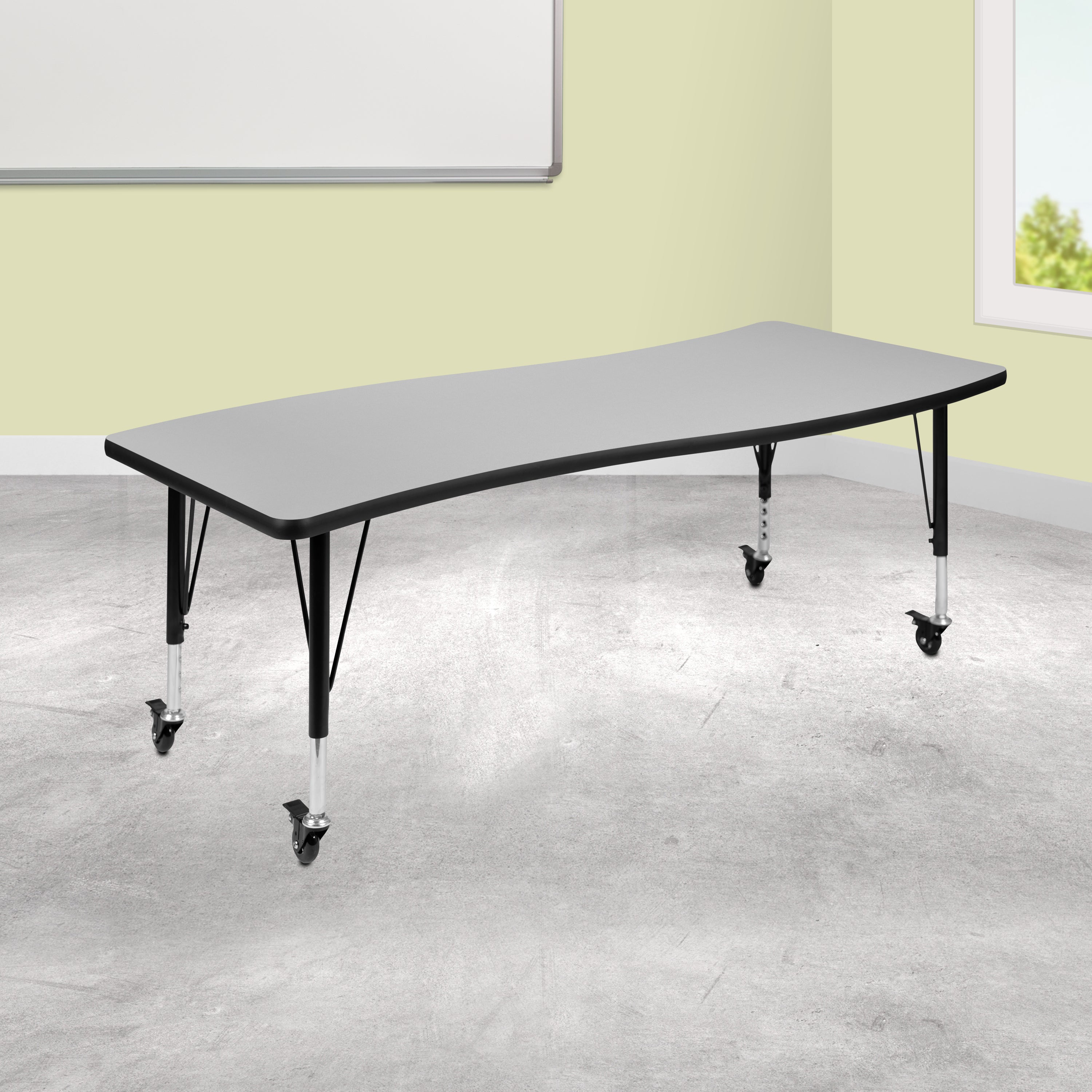Mobile 26"W x 60"L Rectangle Wave Flexible Collaborative Thermal Laminate Activity Table - Height Adjustable Short Legs-Collaborative Rectangular Activity Table-Flash Furniture-Wall2Wall Furnishings