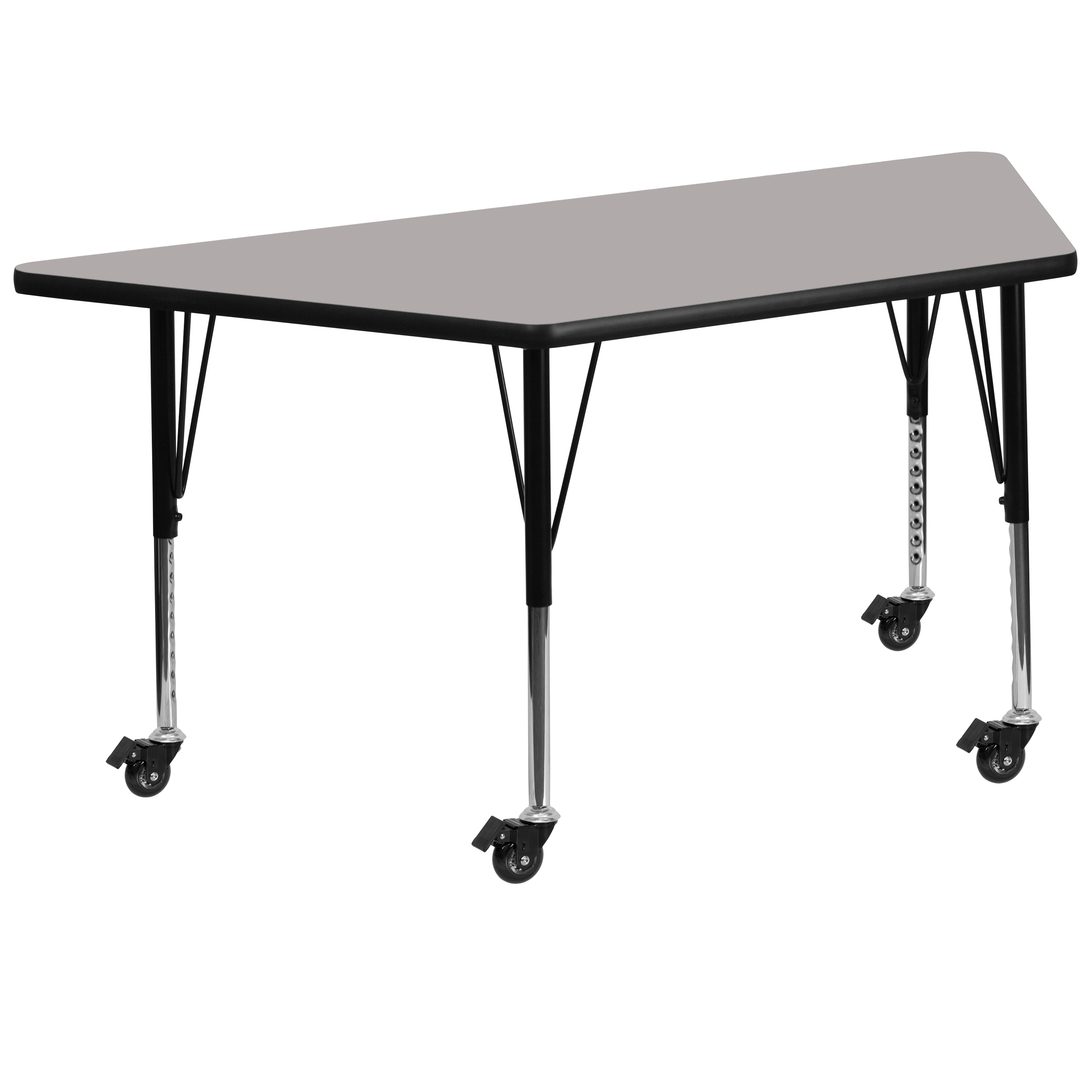 Mobile 29''W x 57''L Trapezoid HP Laminate Activity Table - Height Adjustable Short Legs-Trapezoid Activity Table with Casters-Flash Furniture-Wall2Wall Furnishings