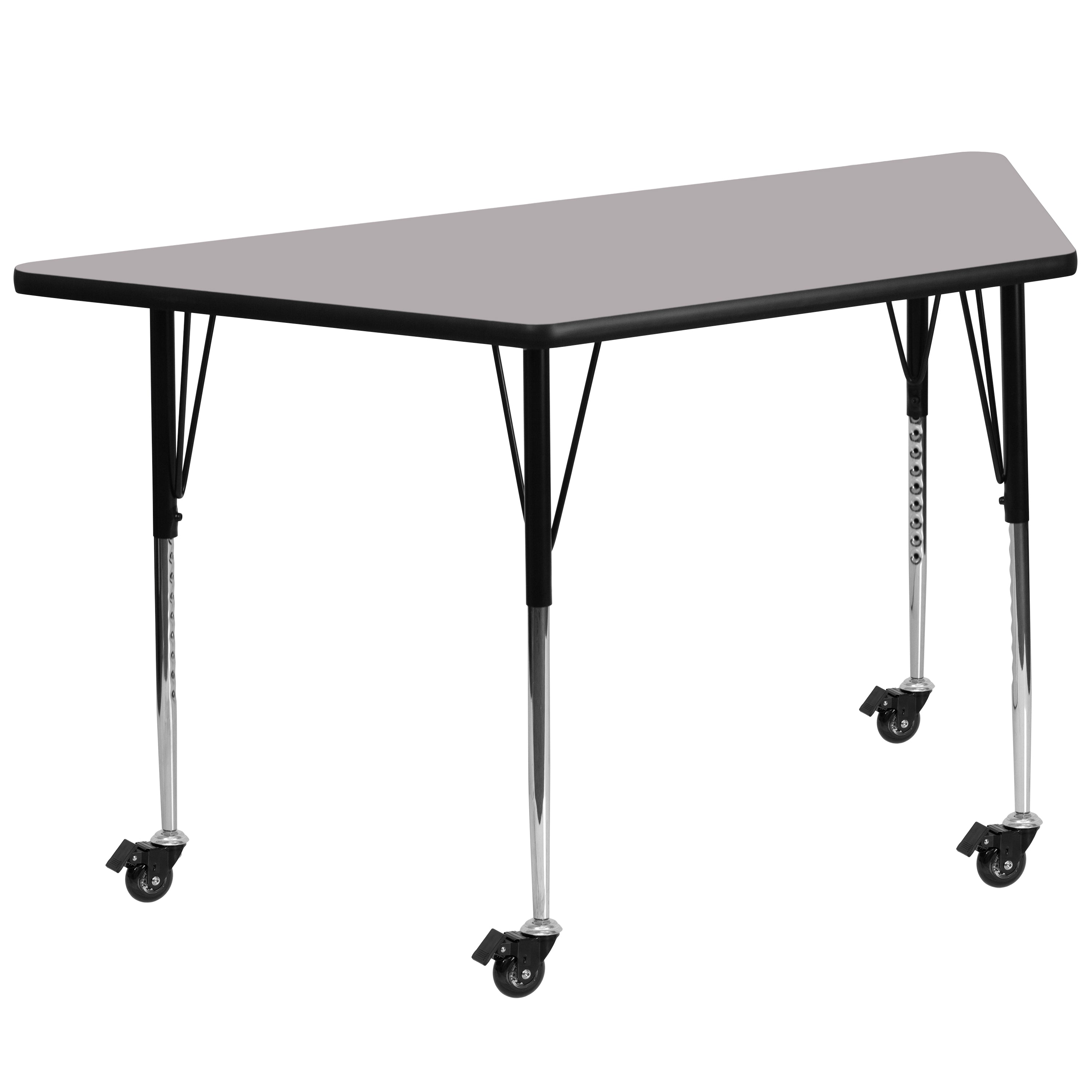 Mobile 29''W x 57''L Trapezoid Thermal Laminate Activity Table - Standard Height Adjustable Legs-Trapezoid Activity Table with Casters-Flash Furniture-Wall2Wall Furnishings