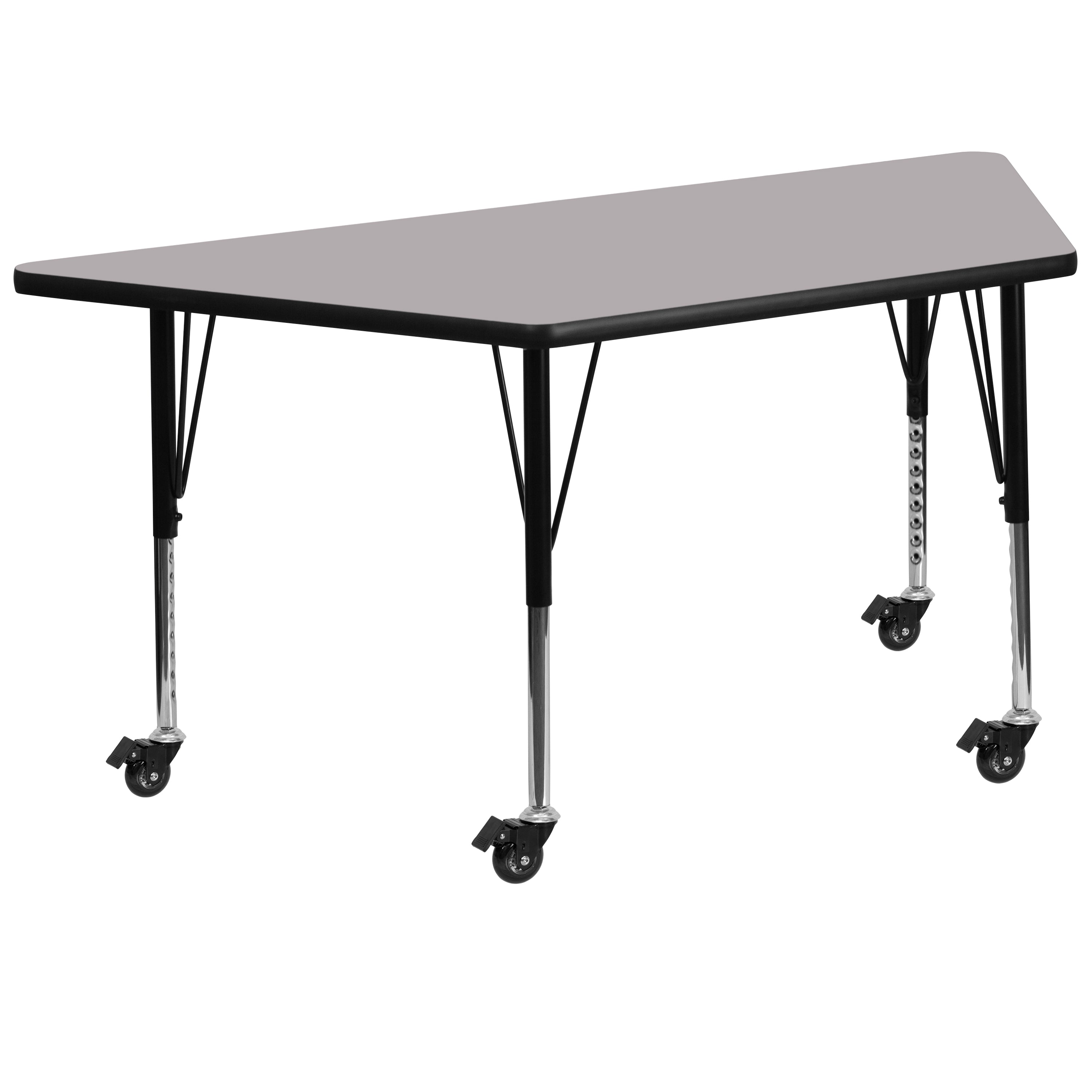 Mobile 29''W x 57''L Trapezoid Thermal Laminate Activity Table - Height Adjustable Short Legs-Trapezoid Activity Table with Casters-Flash Furniture-Wall2Wall Furnishings