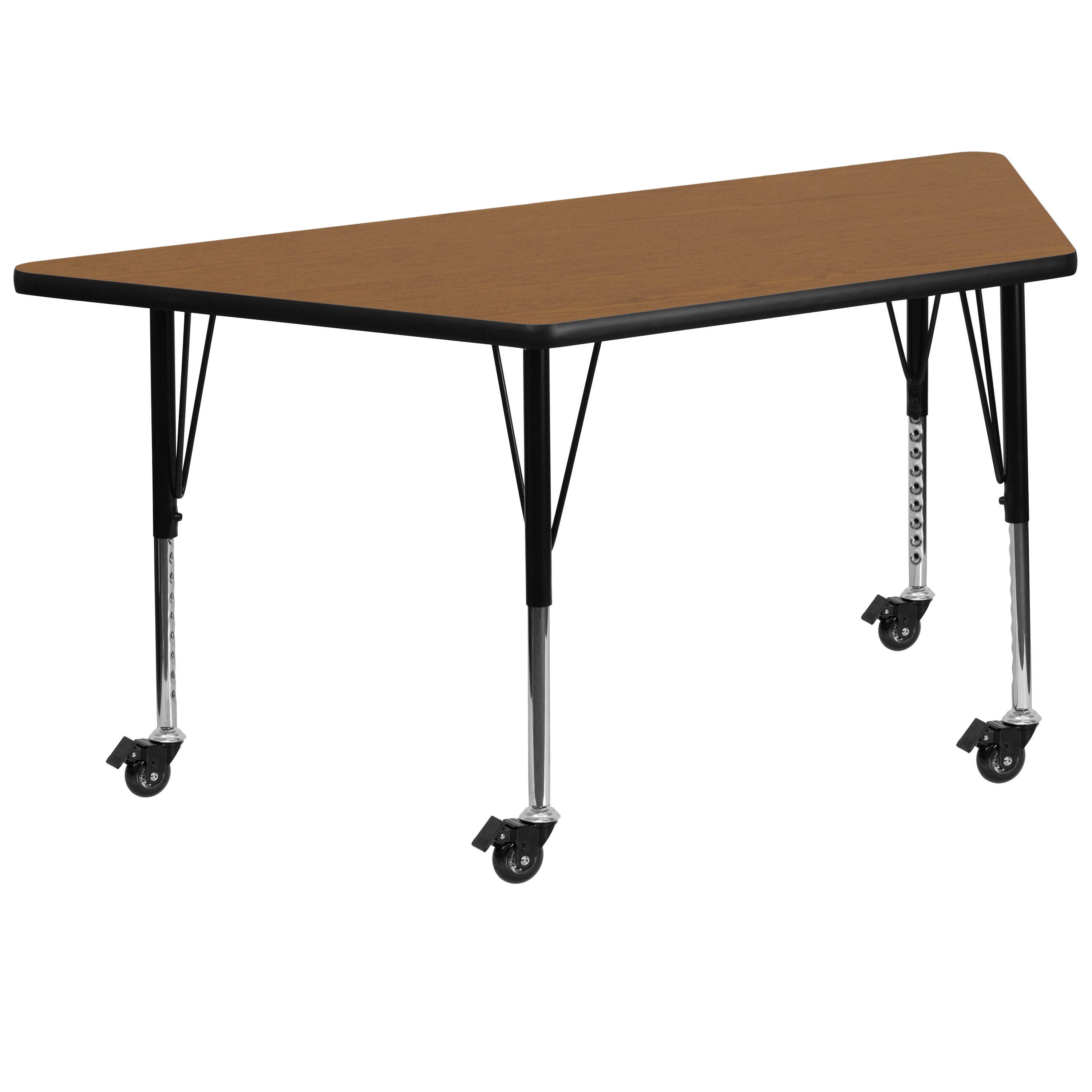Mobile 29''W x 57''L Trapezoid Thermal Laminate Activity Table - Height Adjustable Short Legs-Trapezoid Activity Table with Casters-Flash Furniture-Wall2Wall Furnishings