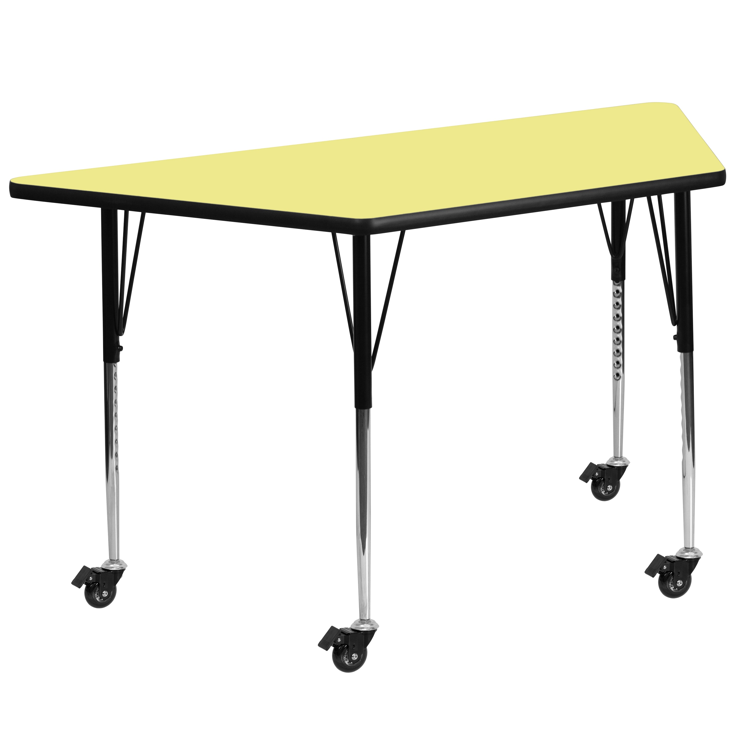 Mobile 29''W x 57''L Trapezoid Thermal Laminate Activity Table - Standard Height Adjustable Legs-Trapezoid Activity Table with Casters-Flash Furniture-Wall2Wall Furnishings