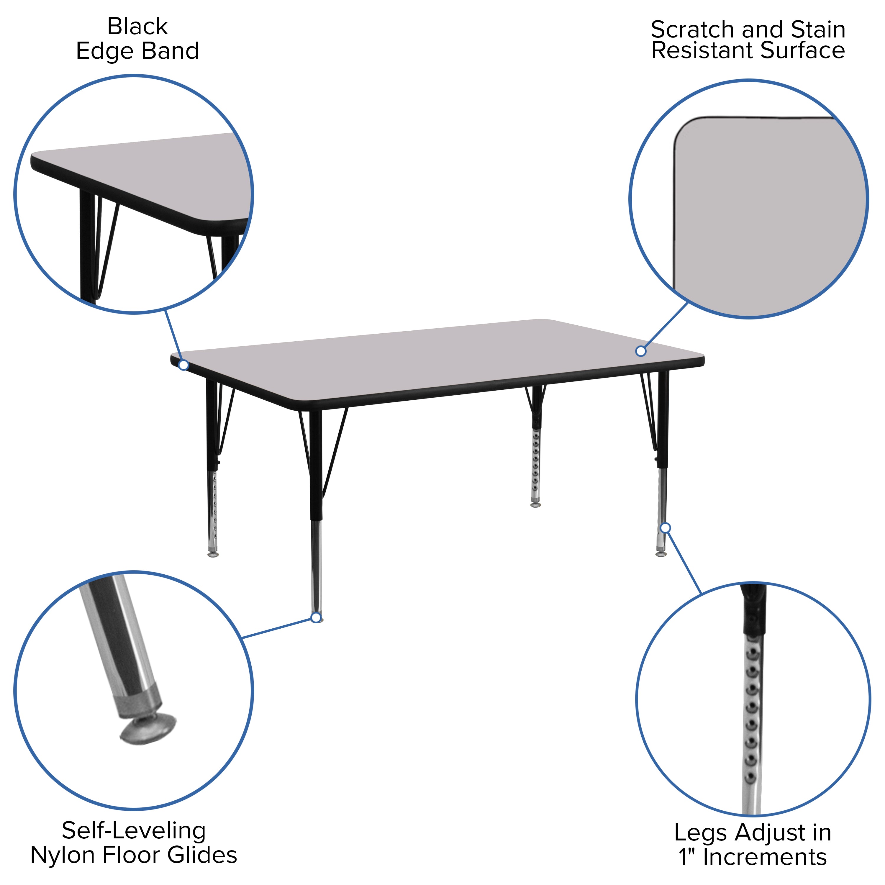 30''W x 72''L Rectangular Thermal Laminate Activity Table - Height Adjustable Short Legs-Rectangular Activity Table-Flash Furniture-Wall2Wall Furnishings