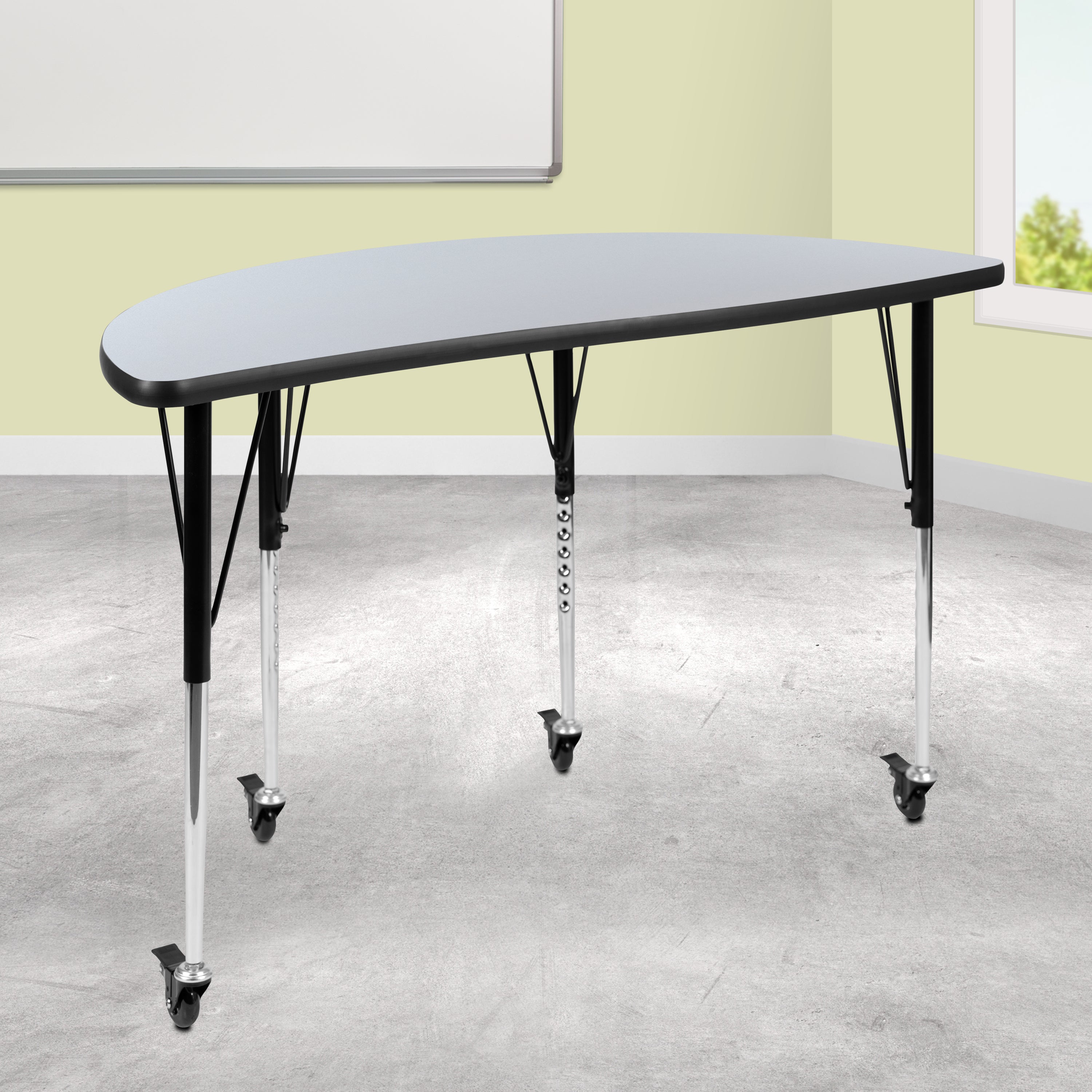 Mobile 47.5" Half Circle Wave Flexible Collaborative Thermal Laminate Activity Table - Standard Height Adjustable Legs-Collaborative Half Circle Activity Table-Flash Furniture-Wall2Wall Furnishings