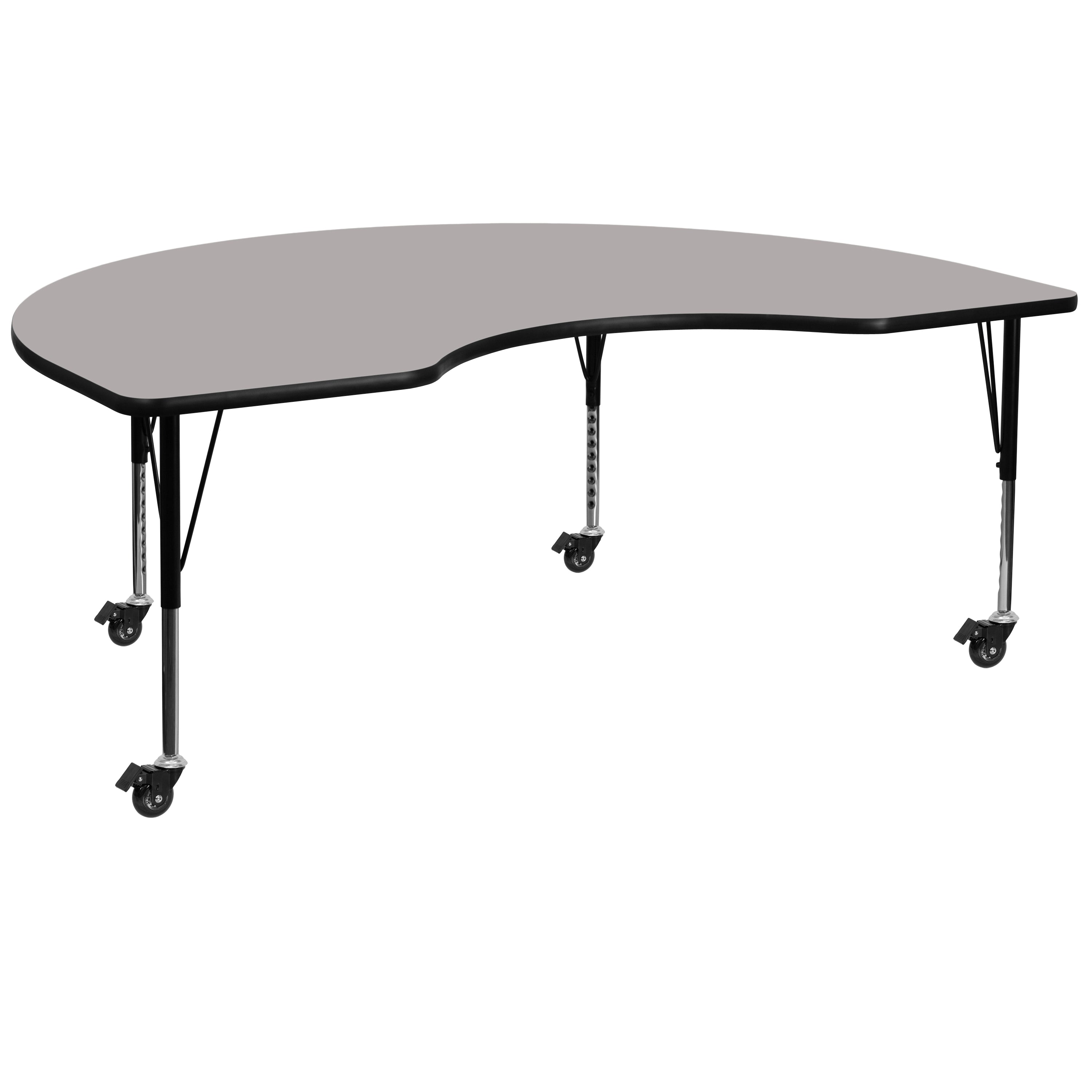 Mobile 48''W x 72''L Kidney HP Laminate Activity Table - Height Adjustable Short Legs-Kidney Activity Table with Casters-Flash Furniture-Wall2Wall Furnishings
