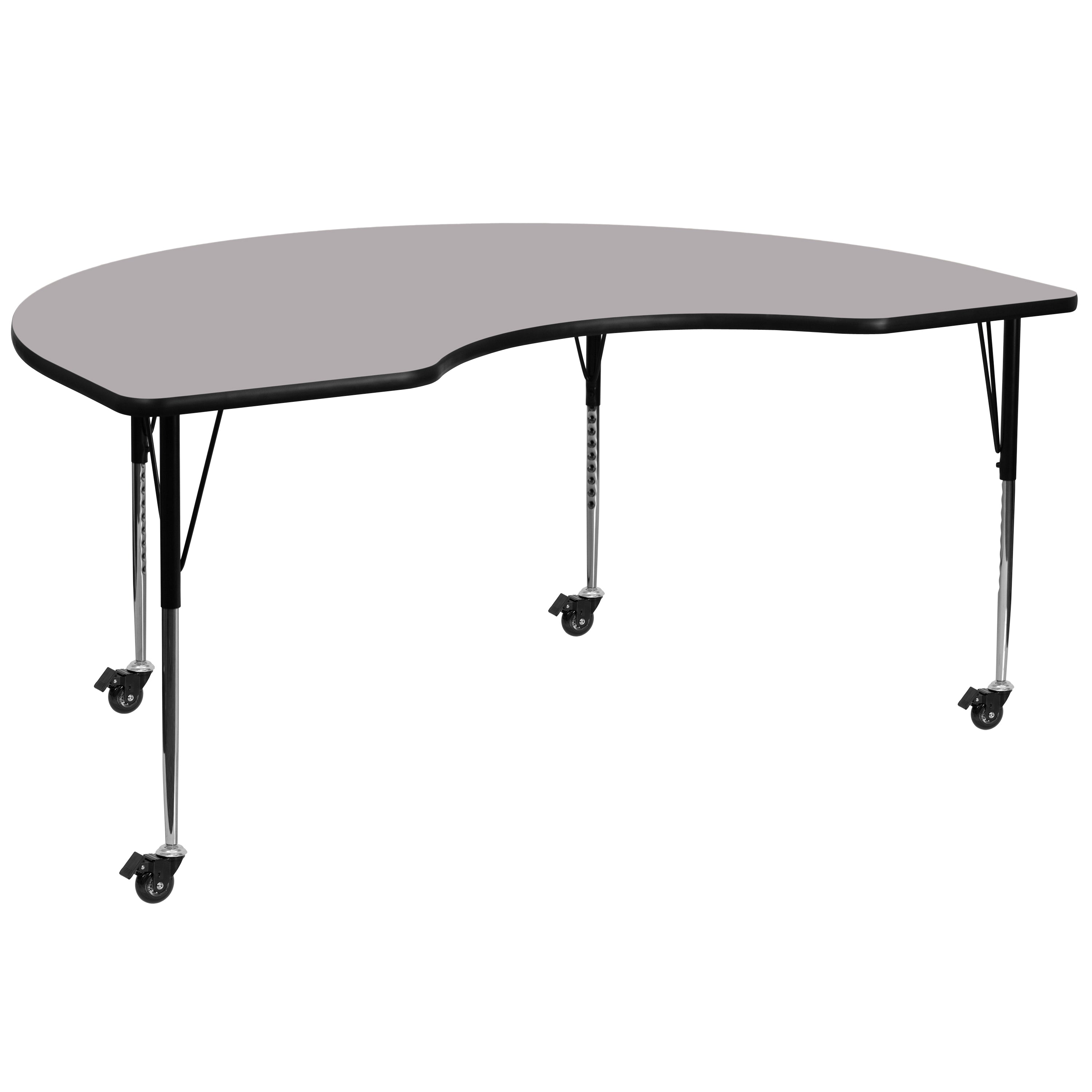 Mobile 48''W x 72''L Kidney Thermal Laminate Activity Table - Standard Height Adjustable Legs-Kidney Activity Table with Casters-Flash Furniture-Wall2Wall Furnishings