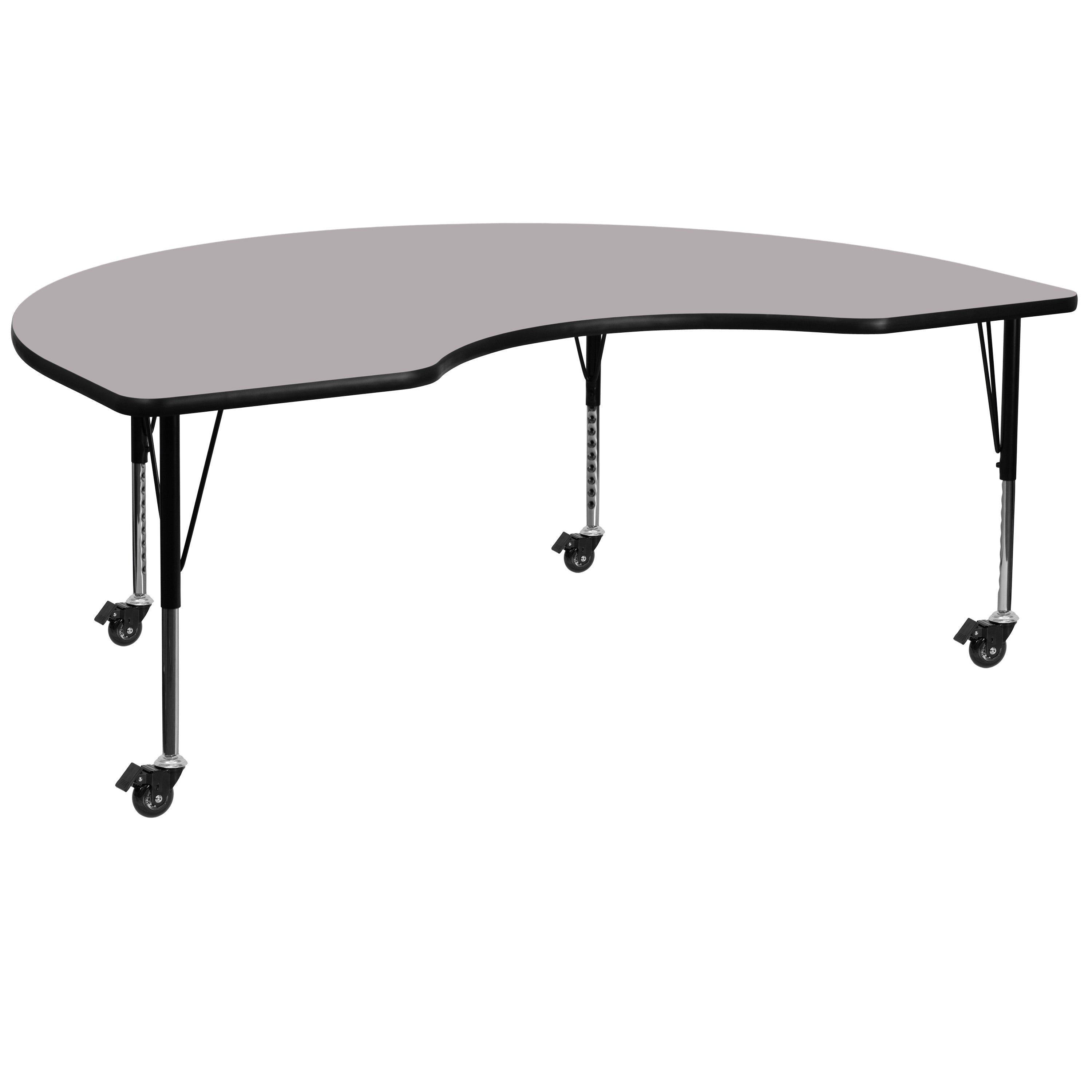 Mobile 48''W x 72''L Kidney Thermal Laminate Activity Table - Height Adjustable Short Legs-Kidney Activity Table with Casters-Flash Furniture-Wall2Wall Furnishings