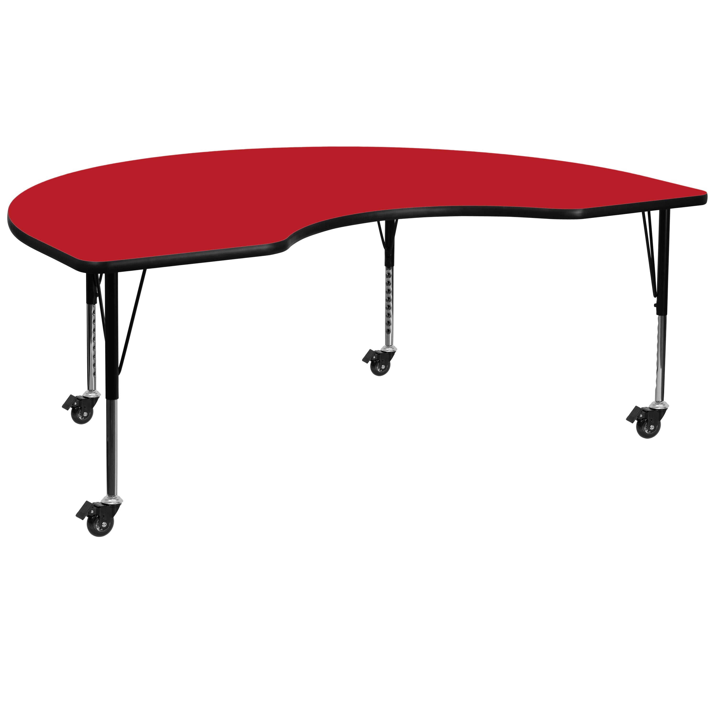 Mobile 48''W x 72''L Kidney HP Laminate Activity Table - Height Adjustable Short Legs-Kidney Activity Table with Casters-Flash Furniture-Wall2Wall Furnishings