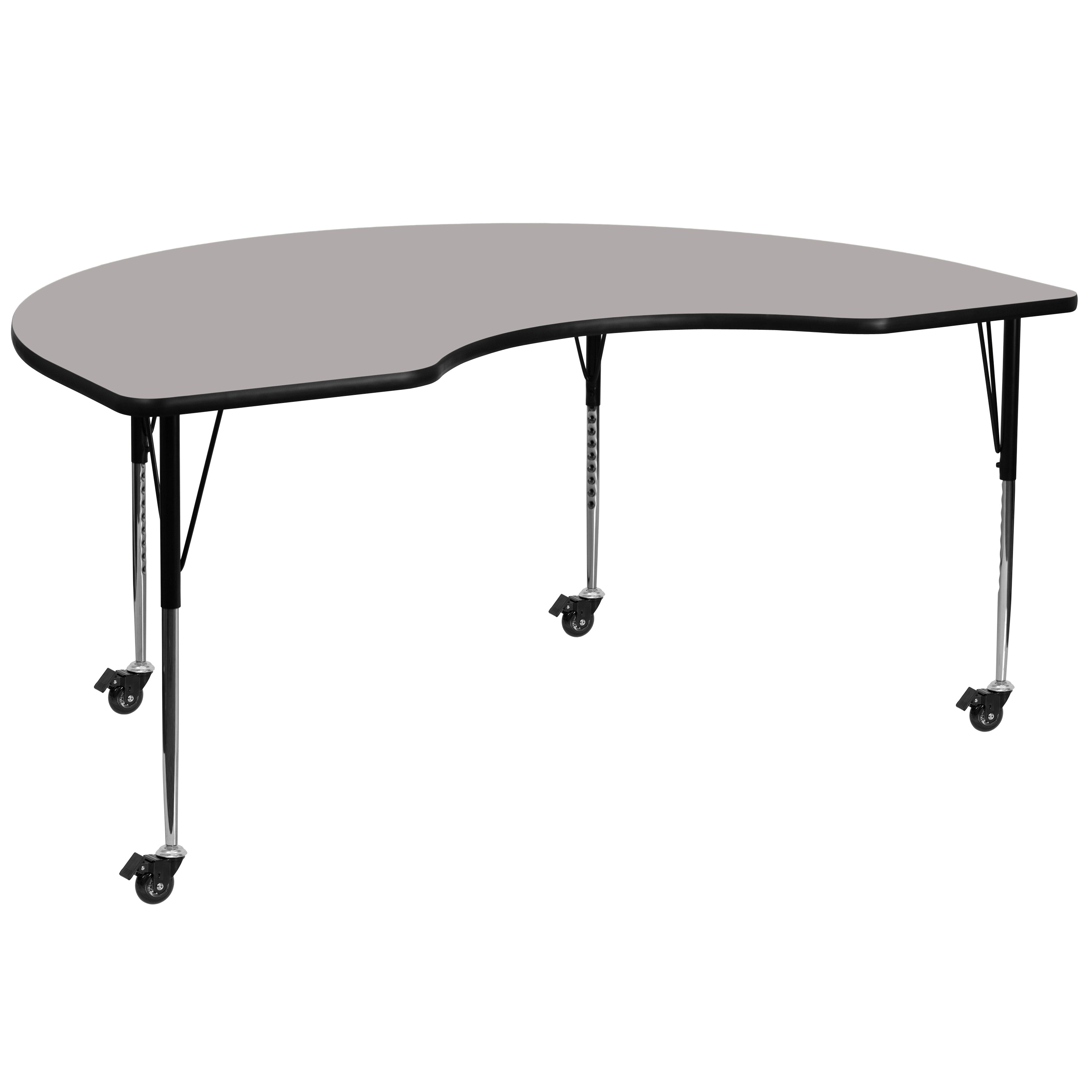Mobile 48''W x 96''L Kidney HP Laminate Activity Table - Standard Height Adjustable Legs-Kidney Activity Table with Casters-Flash Furniture-Wall2Wall Furnishings