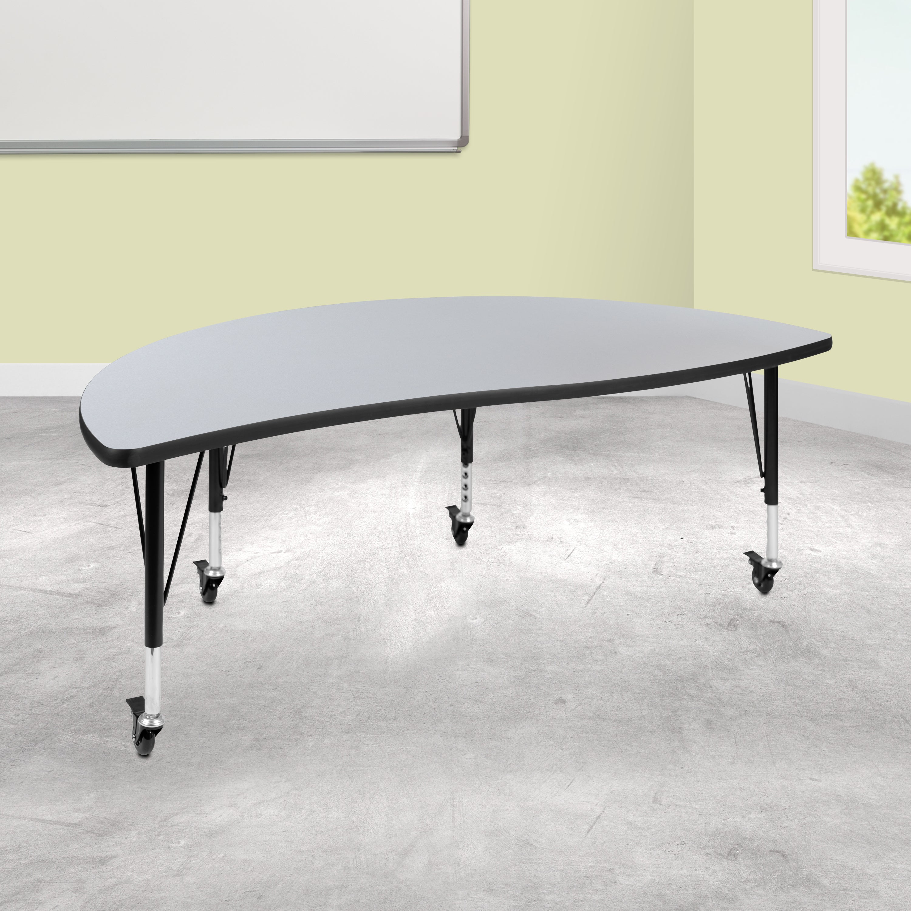 Mobile 60" Half Circle Wave Flexible Collaborative Thermal Laminate Activity Table - Height Adjustable Short Legs-Collaborative Half Circle Activity Table-Flash Furniture-Wall2Wall Furnishings