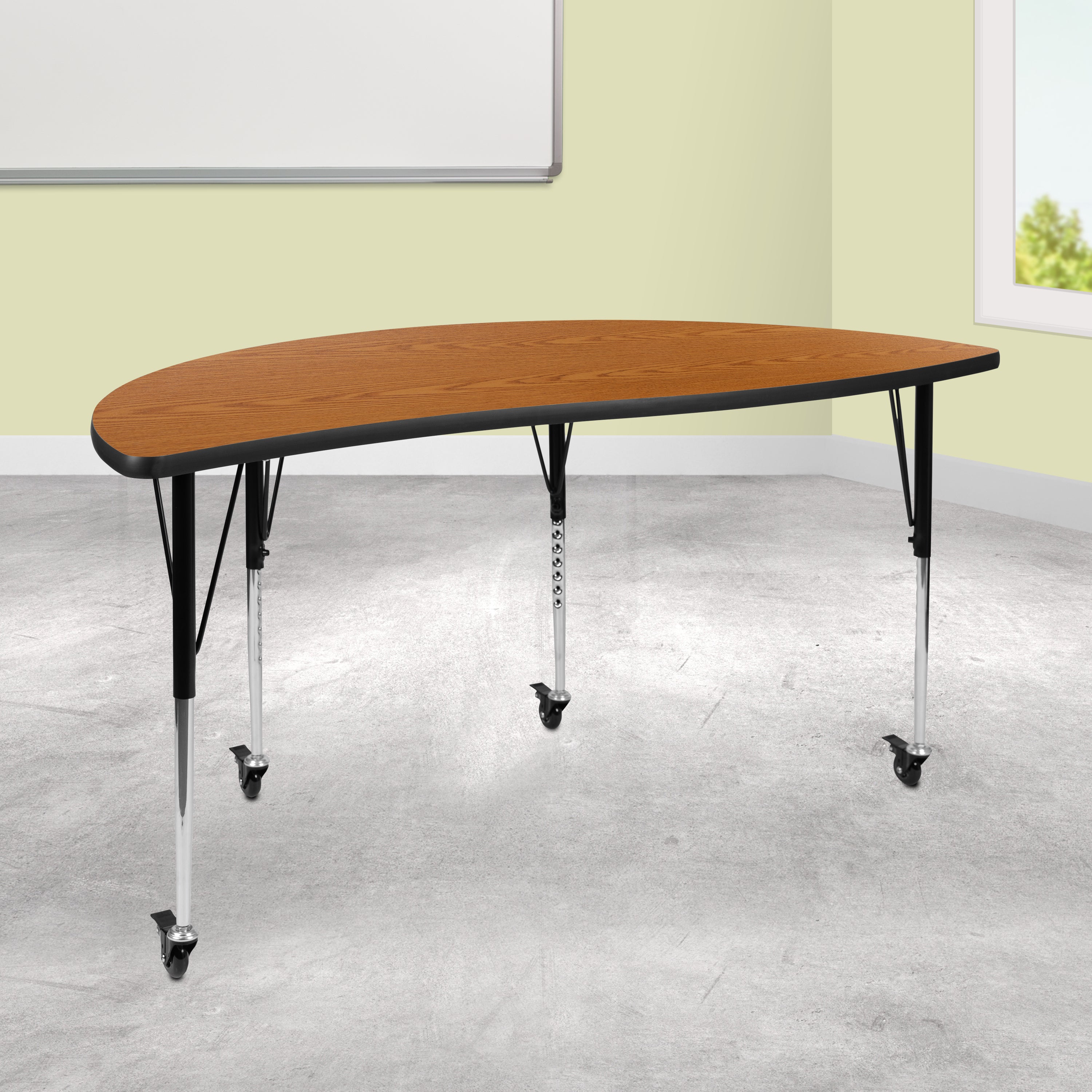 Mobile 60" Half Circle Wave Flexible Collaborative Thermal Laminate Activity Table - Standard Height Adjustable Legs-Collaborative Half Circle Activity Table-Flash Furniture-Wall2Wall Furnishings
