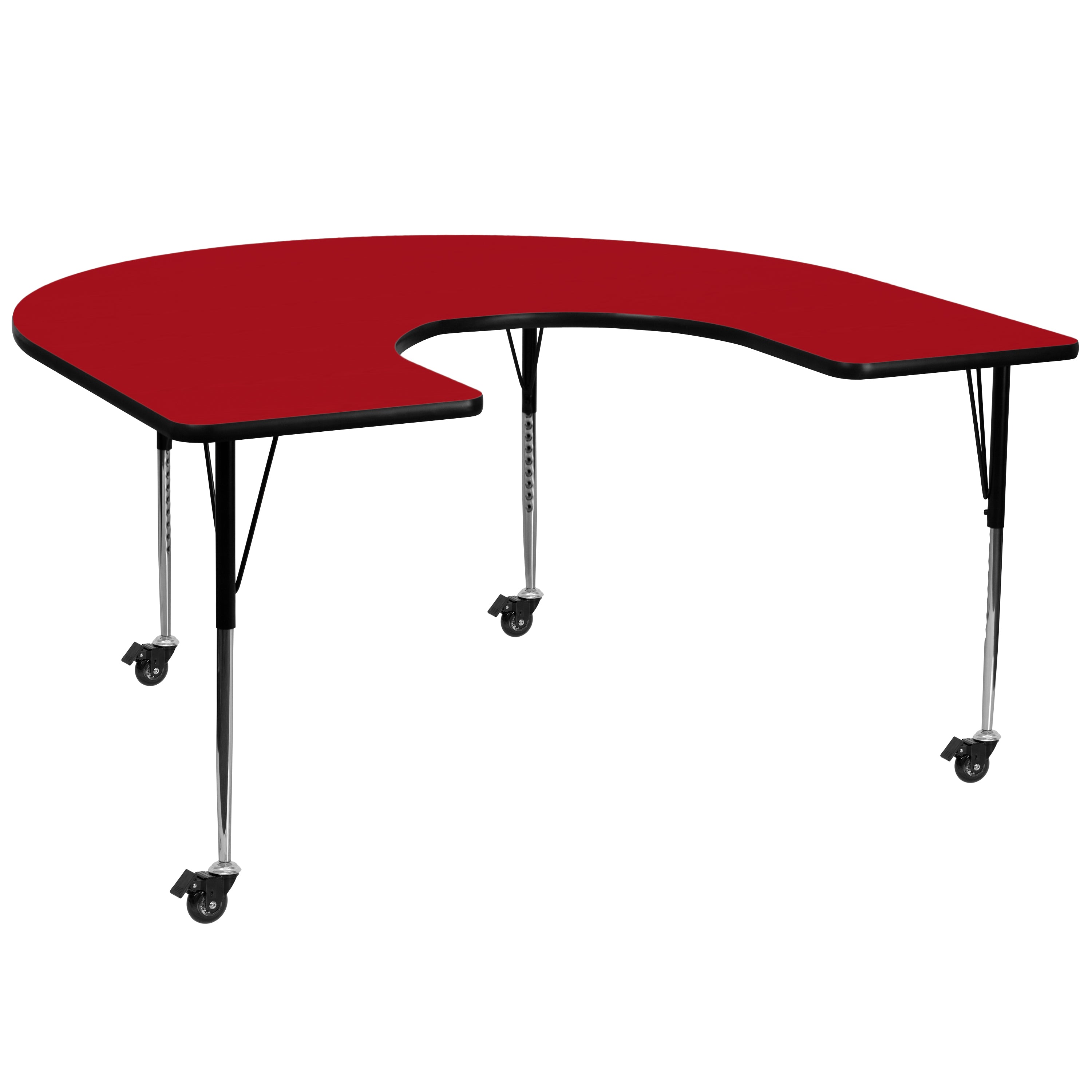 Mobile 60''W x 66''L Horseshoe Thermal Laminate Activity Table - Standard Height Adjustable Legs-Horseshoe Activity Table with Casters-Flash Furniture-Wall2Wall Furnishings