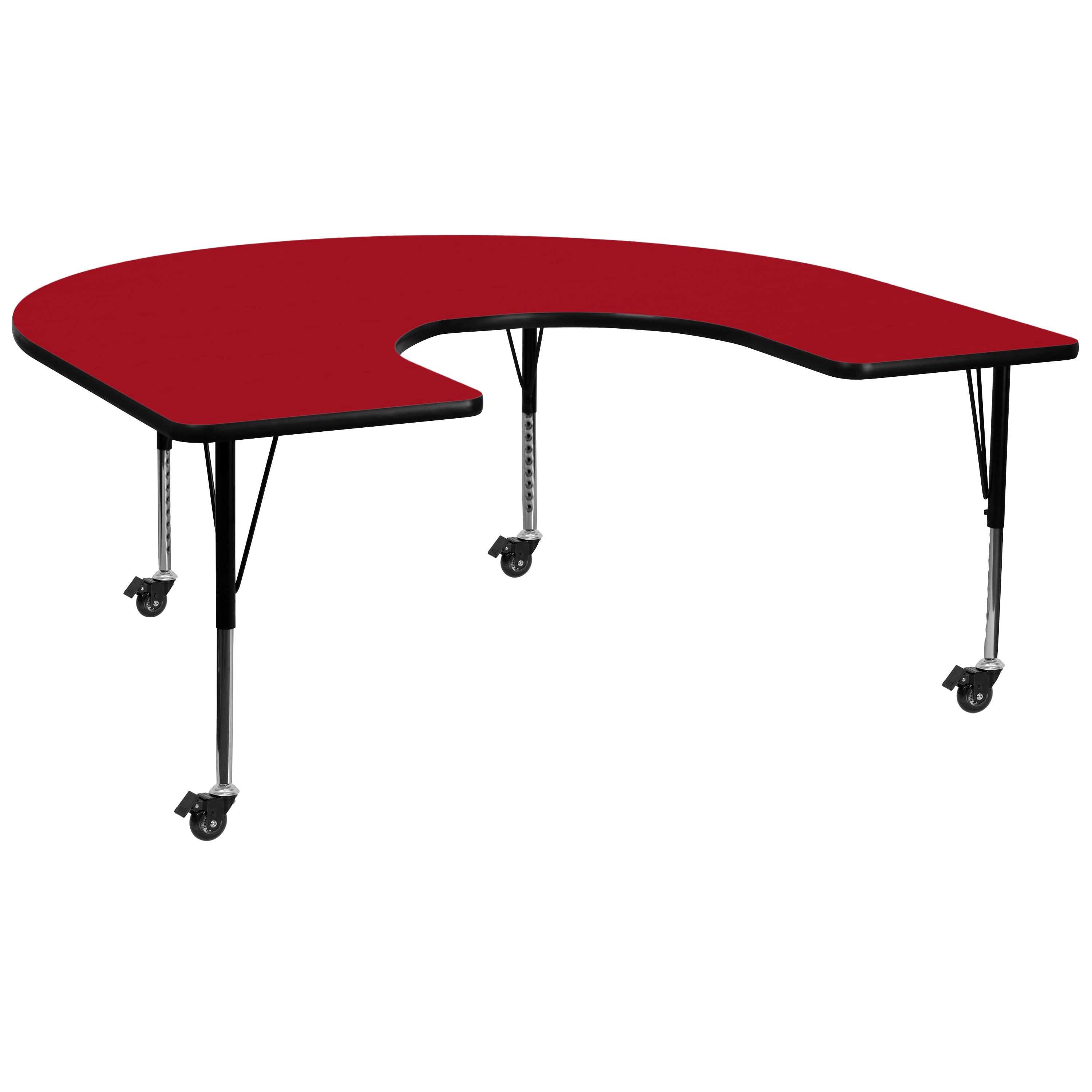 Mobile 60''W x 66''L Horseshoe Thermal Laminate Activity Table - Height Adjustable Short Legs-Horseshoe Activity Table with Casters-Flash Furniture-Wall2Wall Furnishings