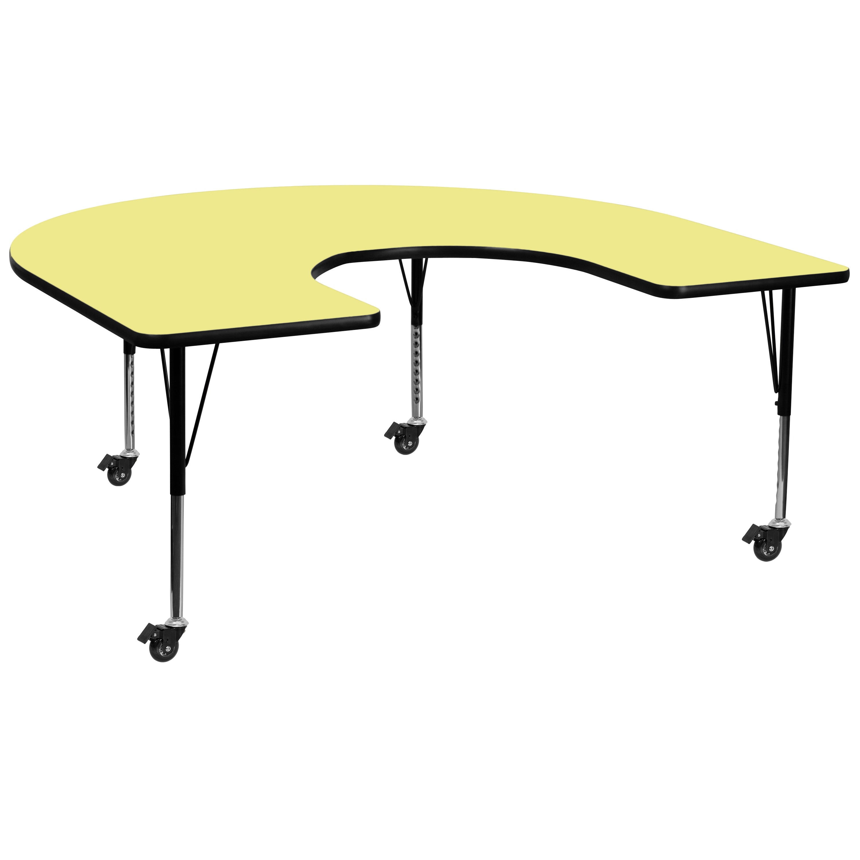 Mobile 60''W x 66''L Horseshoe Thermal Laminate Activity Table - Height Adjustable Short Legs-Horseshoe Activity Table with Casters-Flash Furniture-Wall2Wall Furnishings