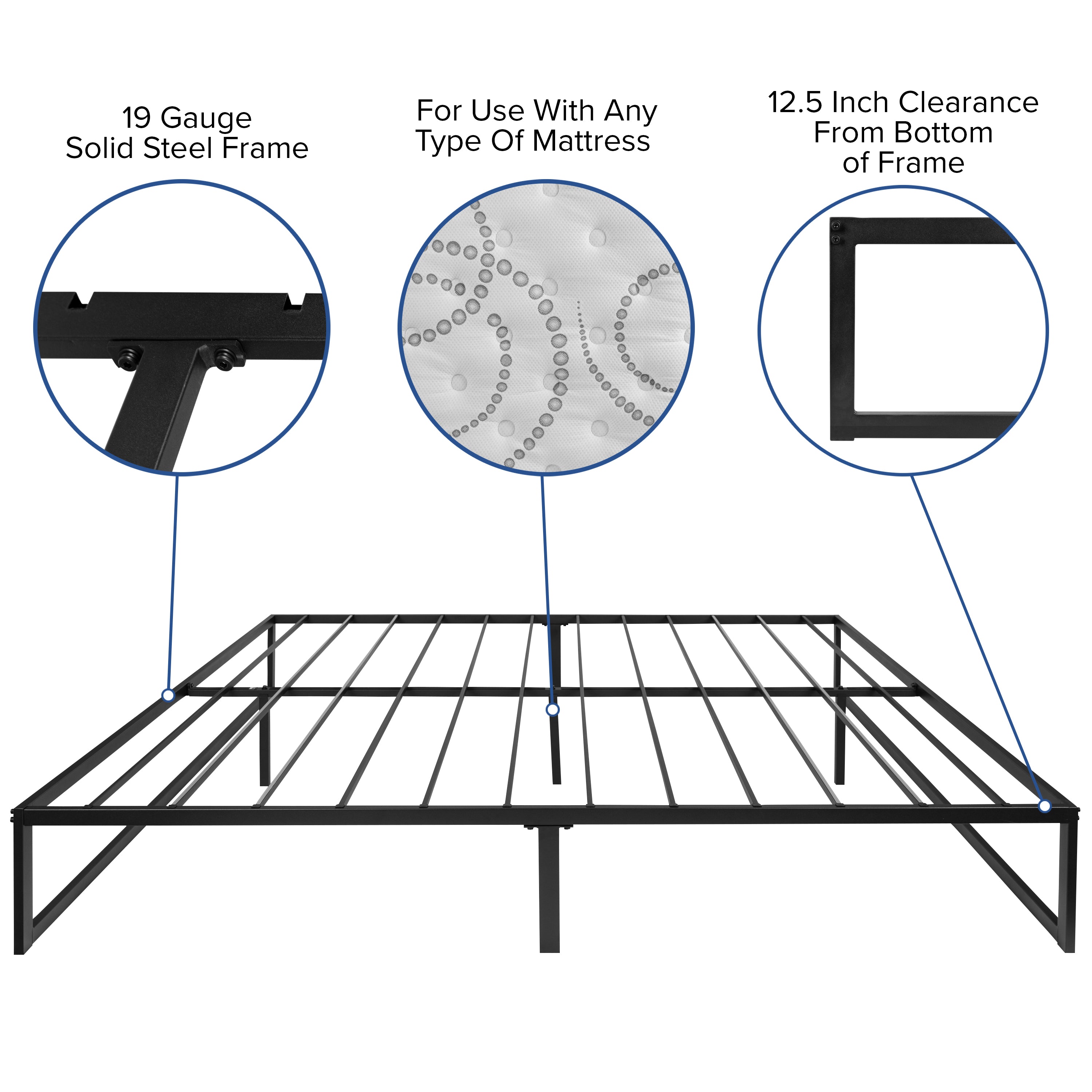 14 Inch Metal Platform Bed Frame with 10 Inch Pocket Spring Mattress in a Box and 2 Inch Cool Gel Memory Foam Topper