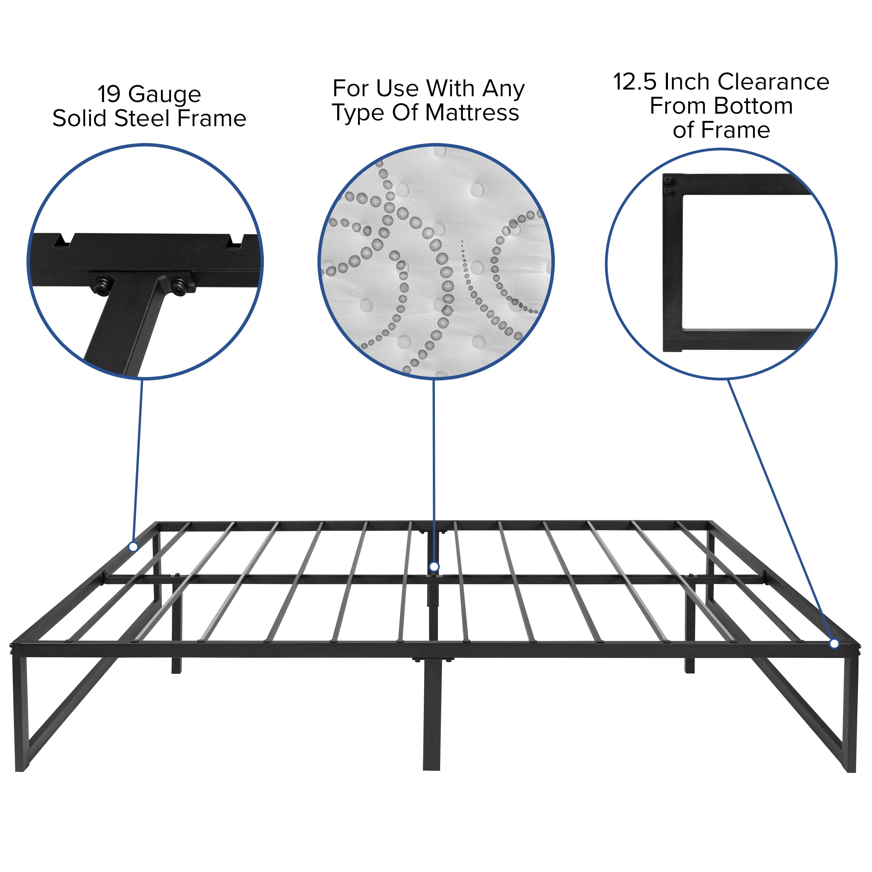 14 Inch Metal Platform Bed Frame with 10 Inch Pocket Spring Mattress in a Box and 2 Inch Cool Gel Memory Foam Topper