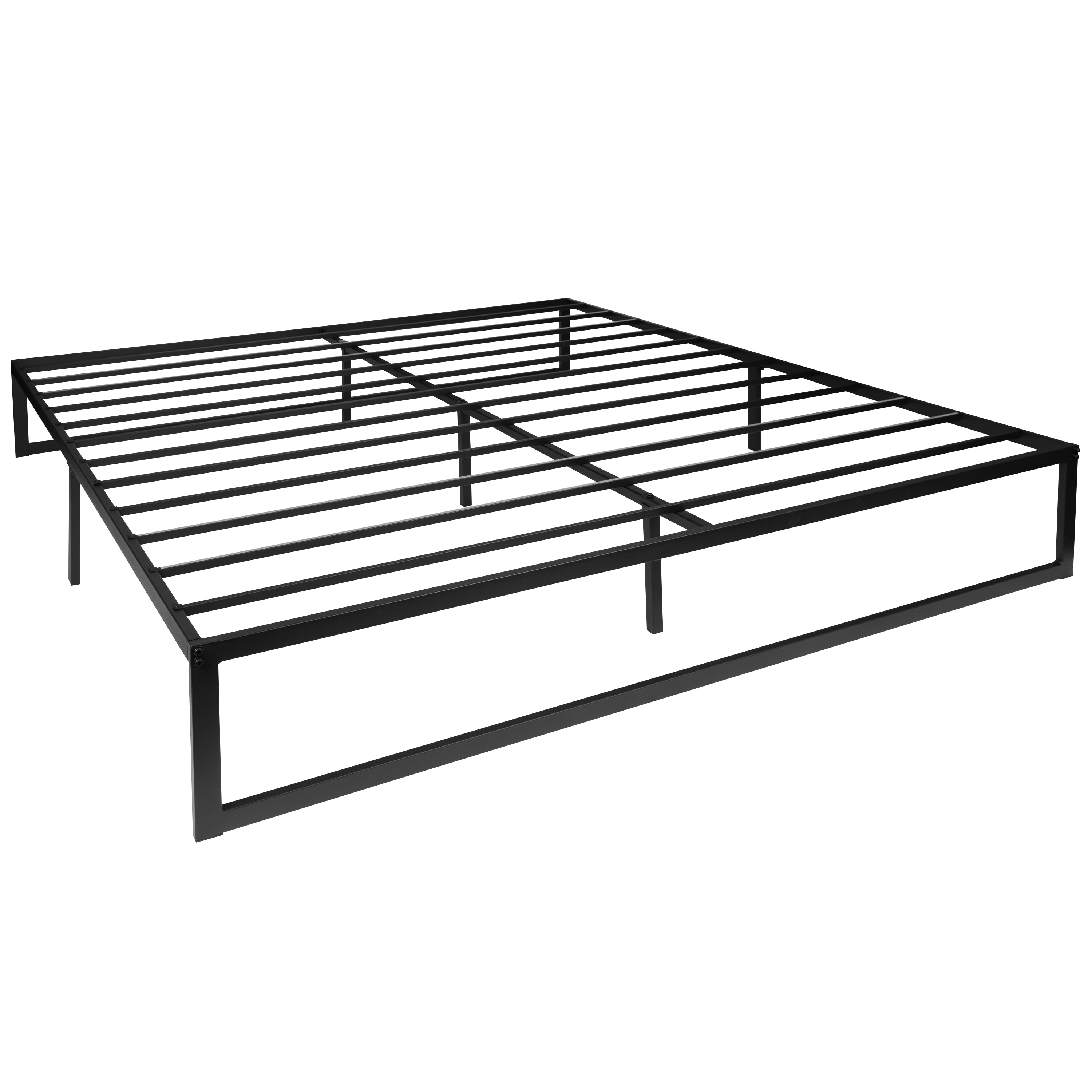 14 Inch Metal Platform Bed Frame with 12 Inch Pocket Spring Mattress in a Box (No Box Spring Required)-Bed & Mattress-Flash Furniture-Wall2Wall Furnishings