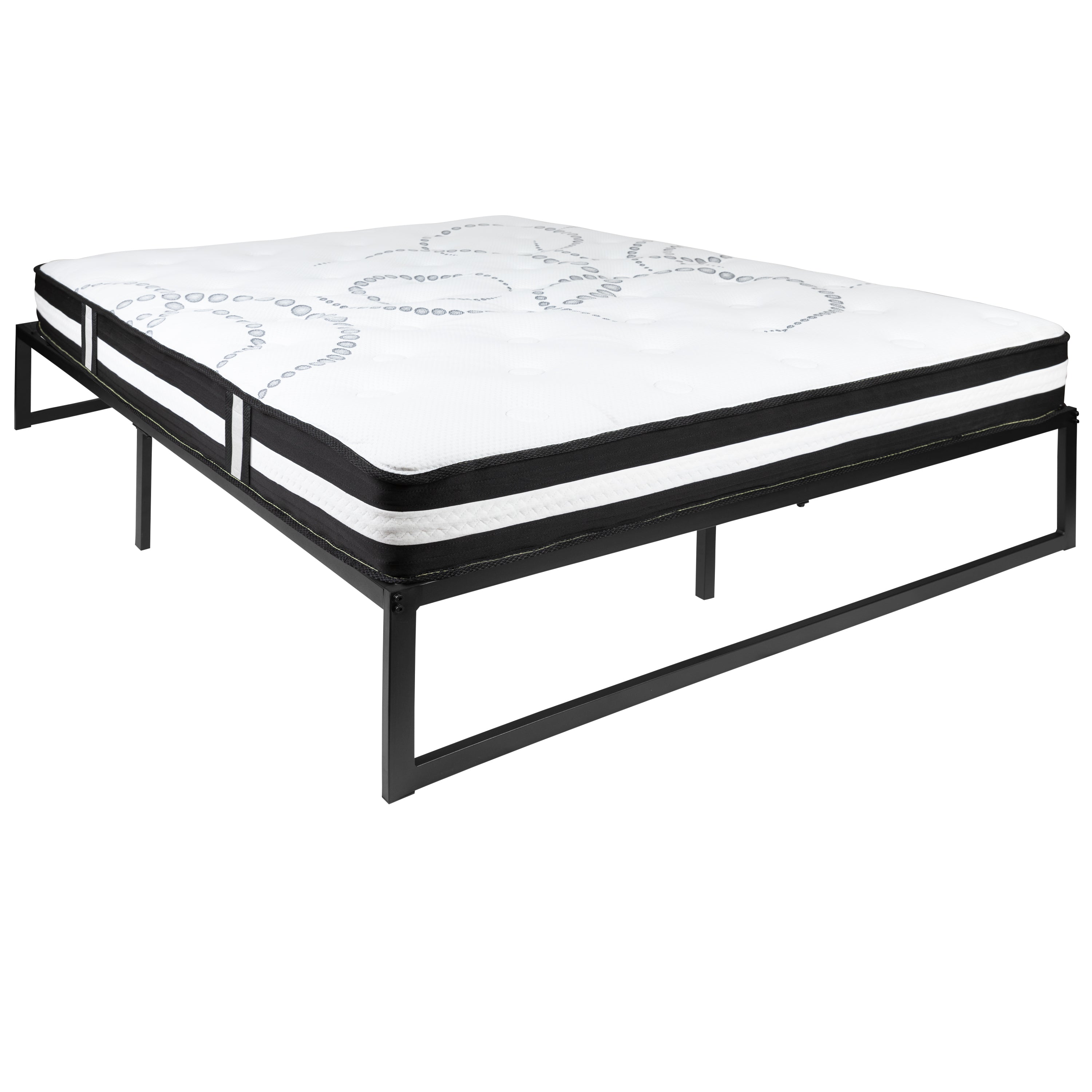 14 Inch Metal Platform Bed Frame with 12 Inch Pocket Spring Mattress in a Box (No Box Spring Required)