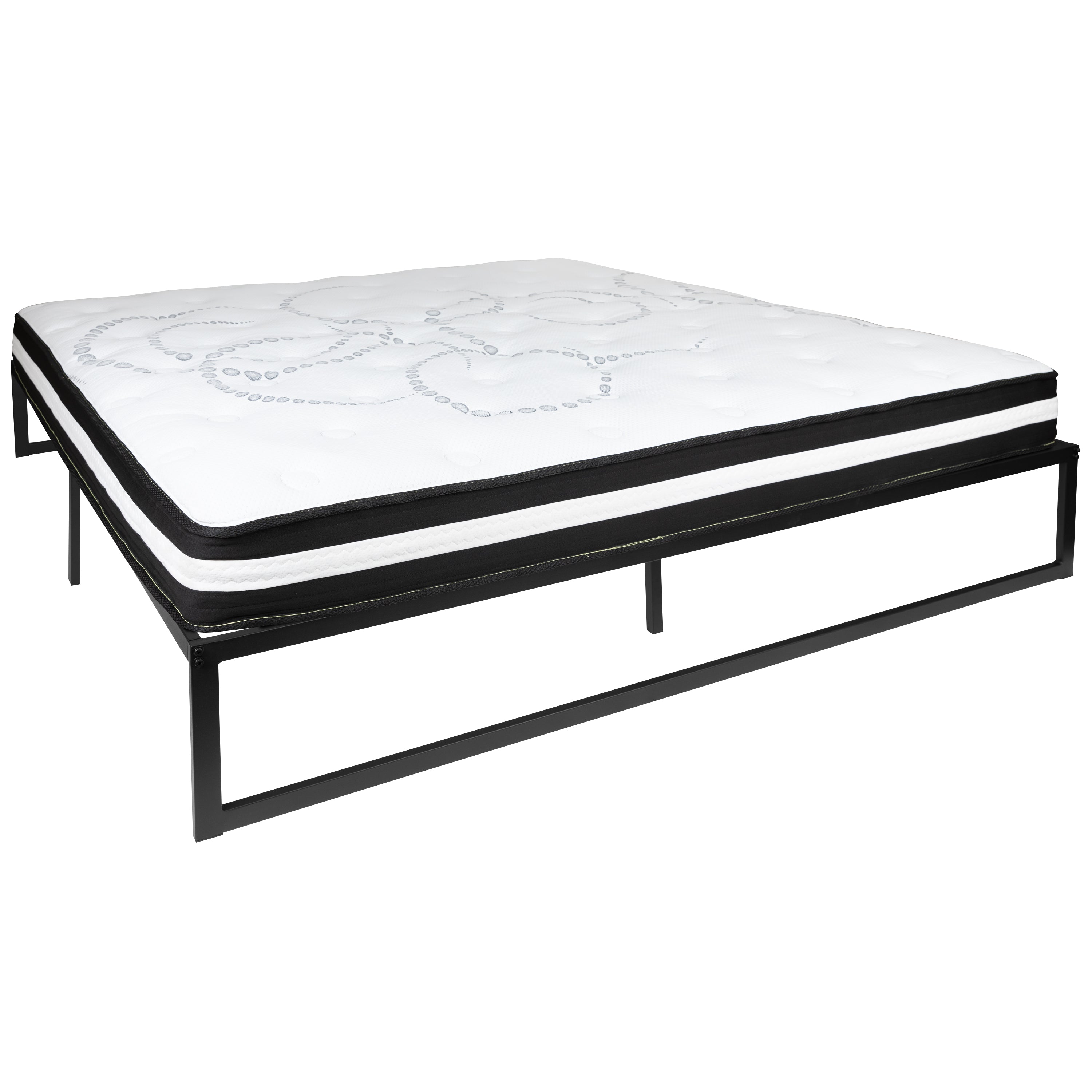 14 Inch Metal Platform Bed Frame with 10 Inch Pocket Spring Mattress in a Box (No Box Spring Required)-Bed & Mattress-Flash Furniture-Wall2Wall Furnishings