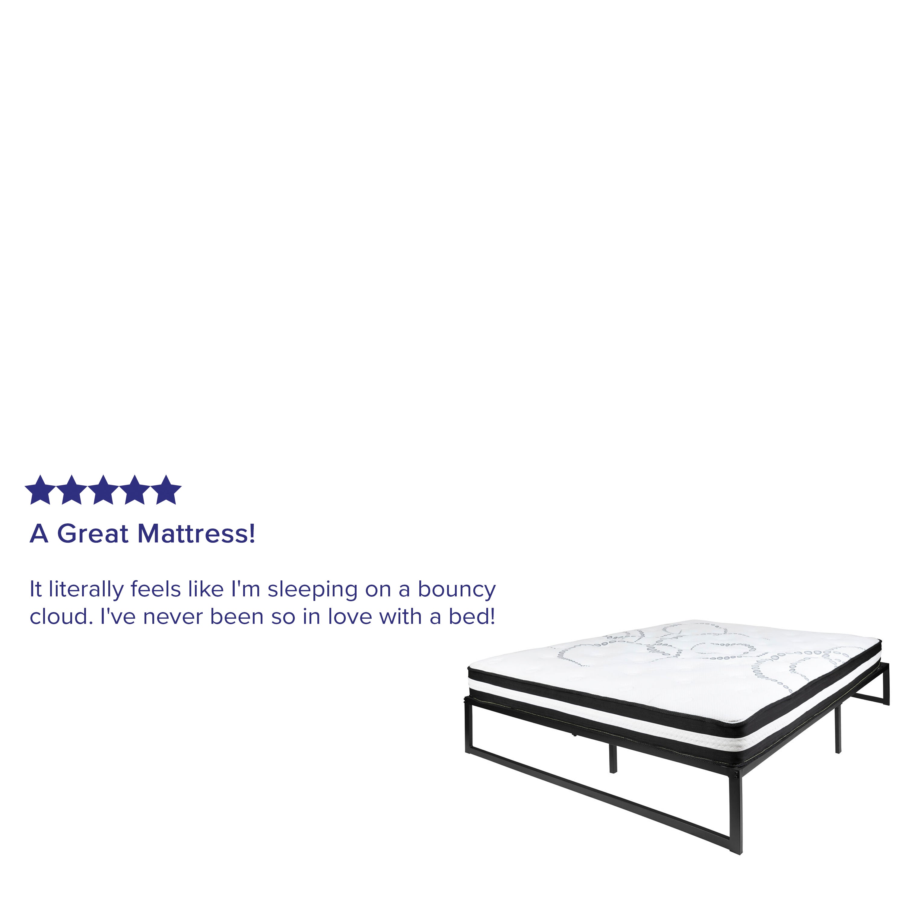 14 Inch Metal Platform Bed Frame with 10 Inch Pocket Spring Mattress in a Box (No Box Spring Required)-Bed & Mattress-Flash Furniture-Wall2Wall Furnishings