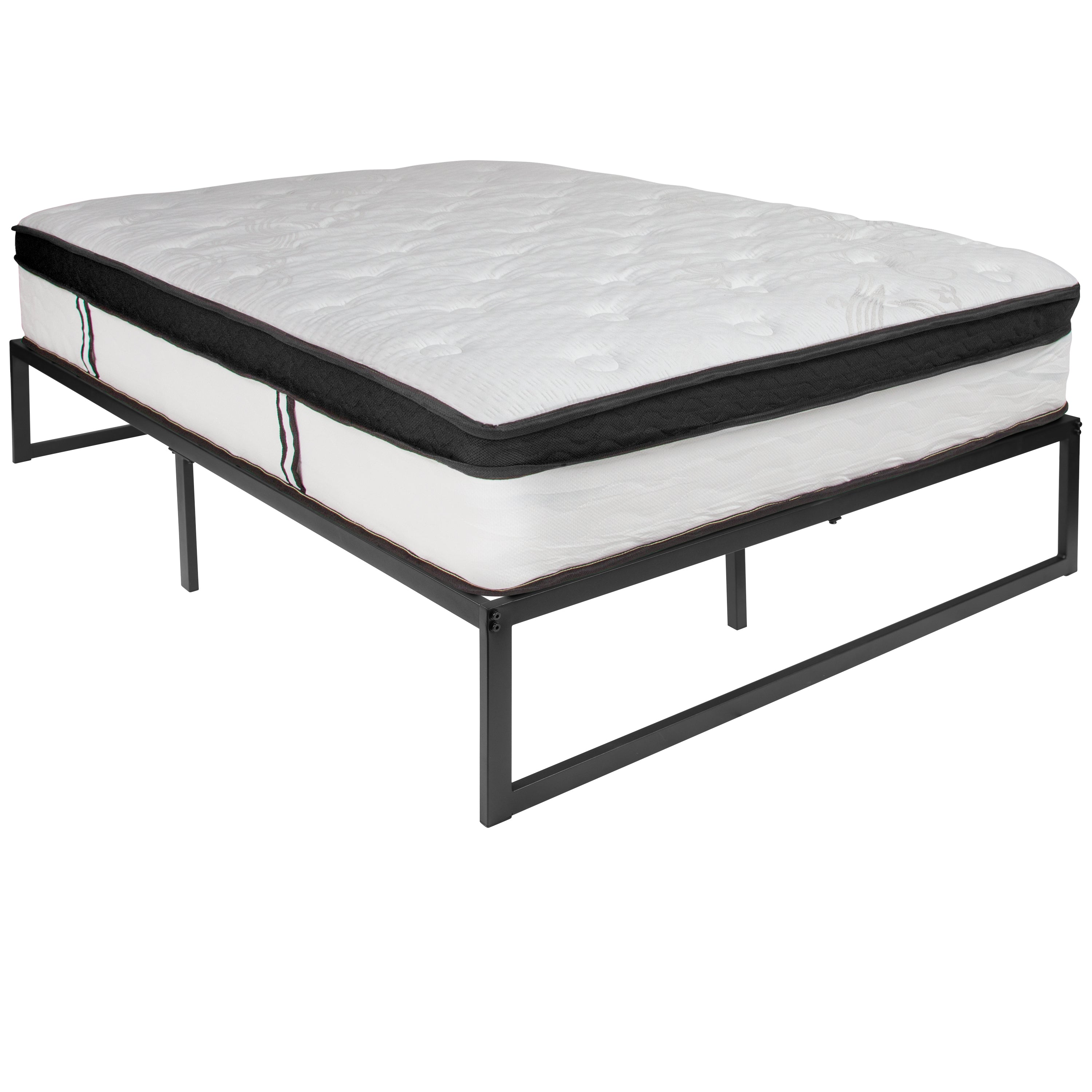 14 Inch Metal Platform Bed Frame with 12 Inch Memory Foam Pocket Spring Mattress in a Box (No Box Spring Required)
