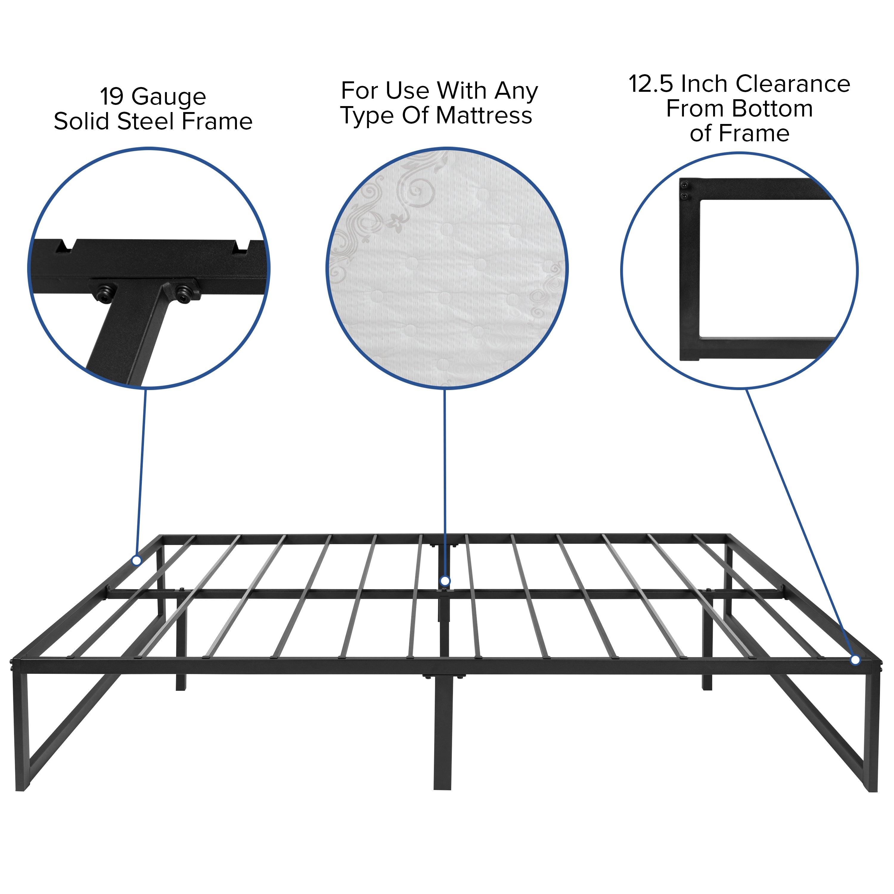 14 Inch Metal Platform Bed Frame with 12 Inch Memory Foam Pocket Spring Mattress in a Box (No Box Spring Required)-Bed & Mattress-Flash Furniture-Wall2Wall Furnishings