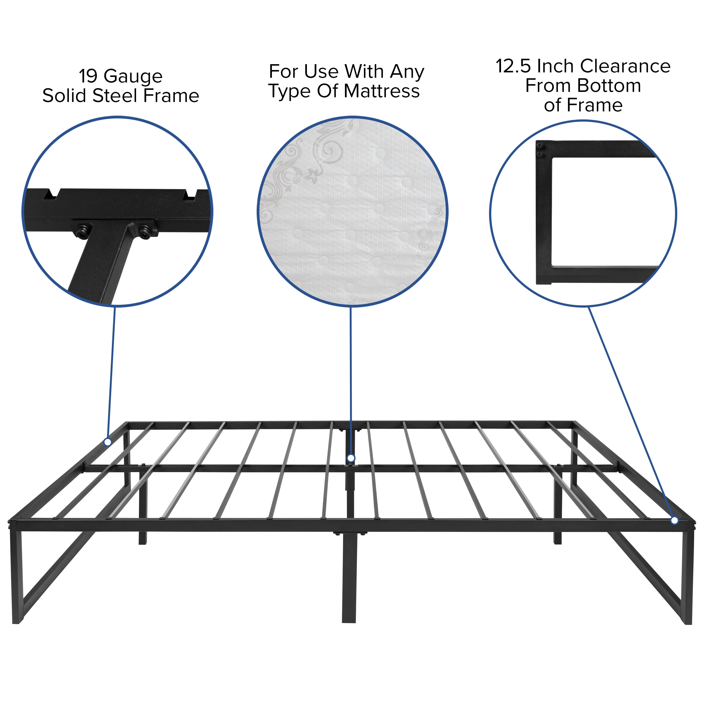 14 Inch Metal Platform Bed Frame with 12 Inch Memory Foam Pocket Spring Mattress in a Box (No Box Spring Required)