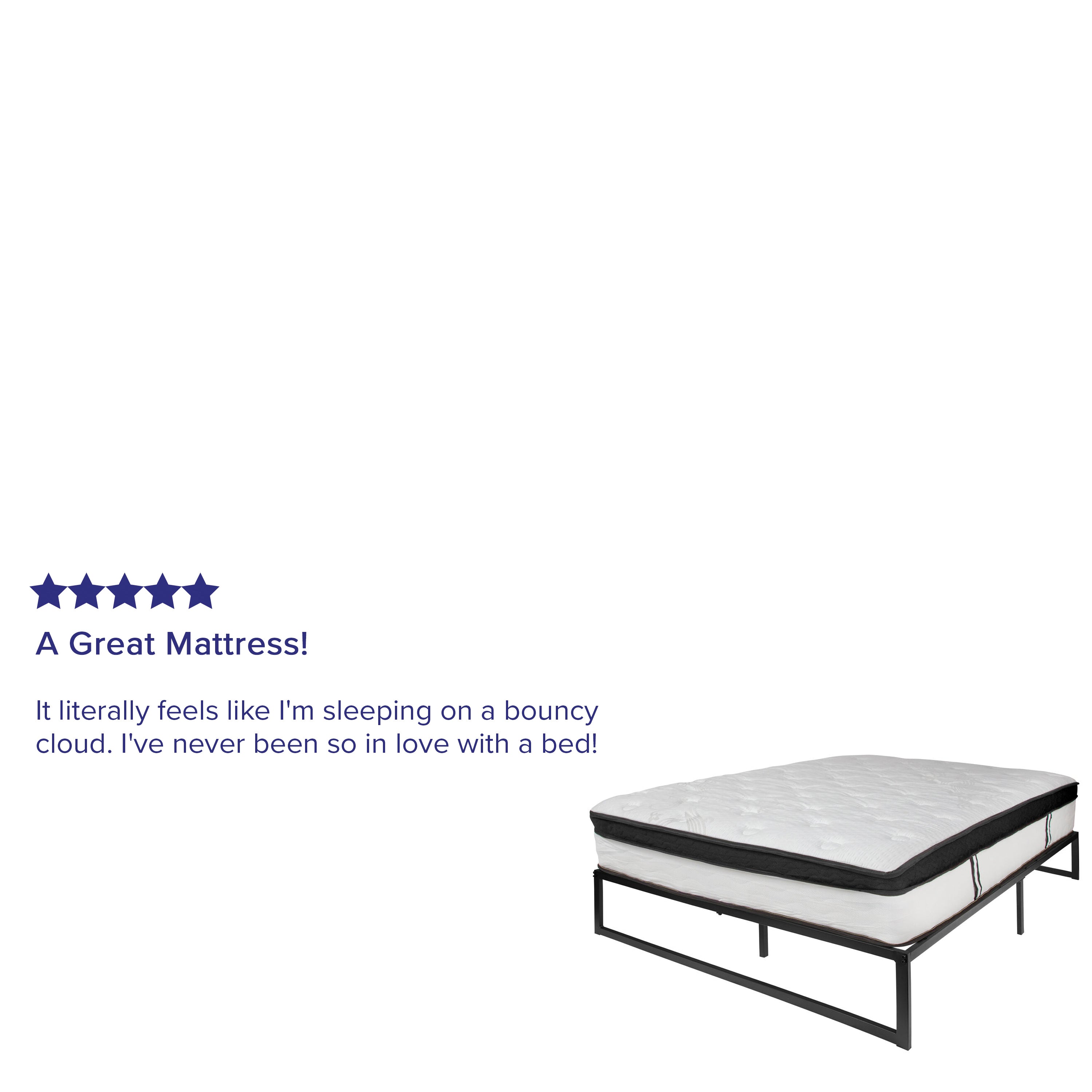 14 Inch Metal Platform Bed Frame with 12 Inch Memory Foam Pocket Spring Mattress in a Box (No Box Spring Required)