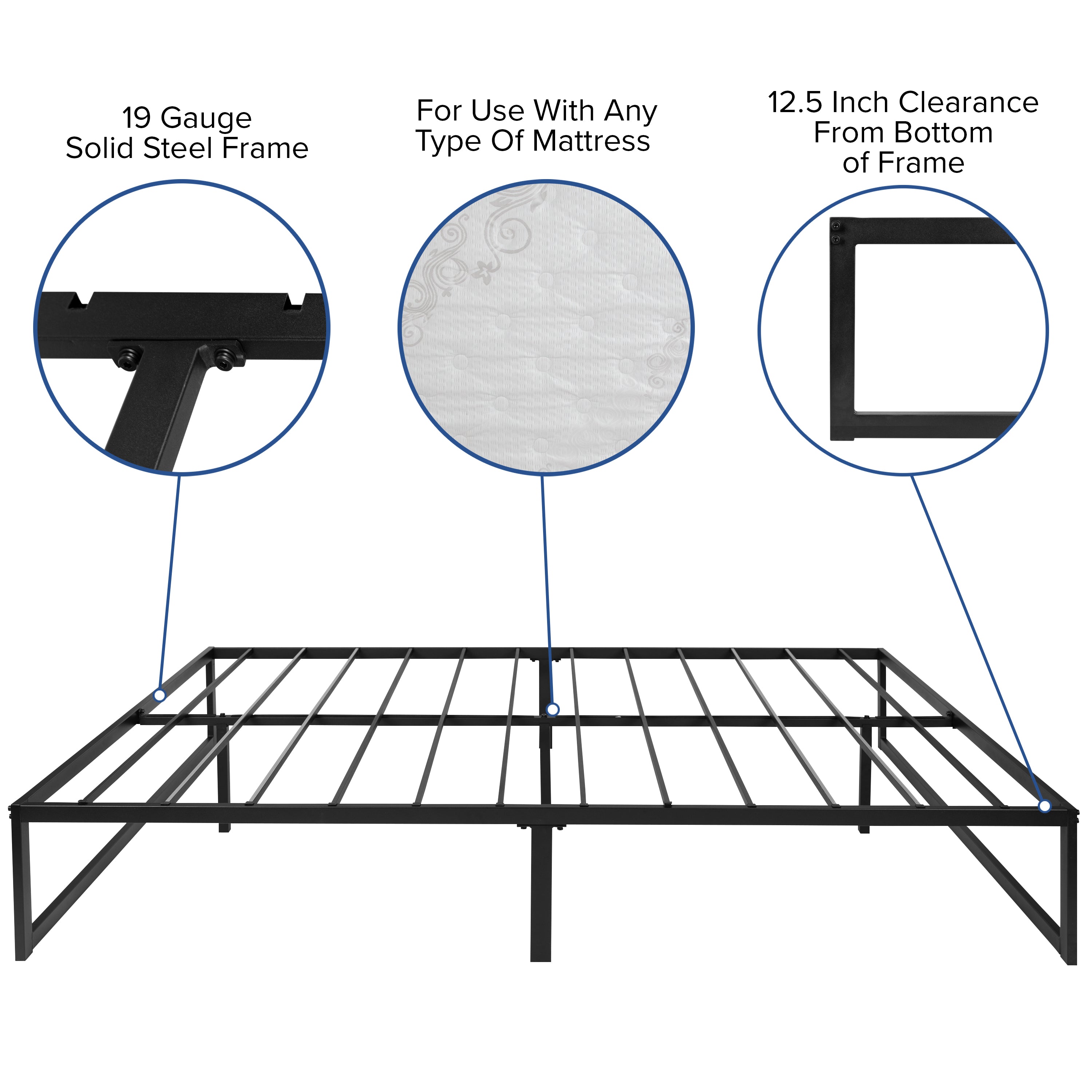 14 Inch Metal Platform Bed Frame with 12 Inch Memory Foam Pocket Spring Mattress in a Box (No Box Spring Required)