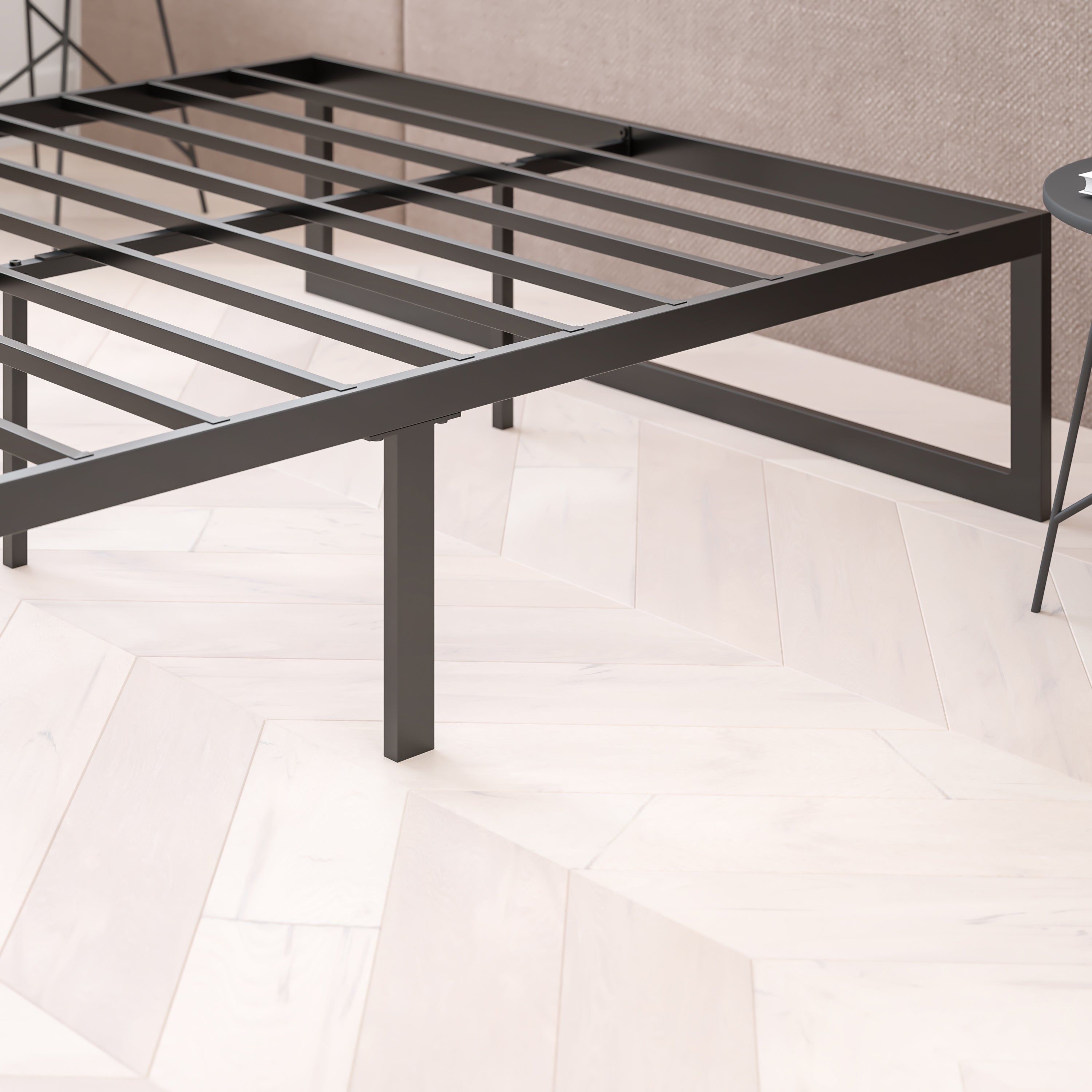 14 Inch Metal Platform Bed Frame - No Box Spring Needed with Steel Slat Support and Quick Lock Functionality-Bed Frame-Flash Furniture-Wall2Wall Furnishings