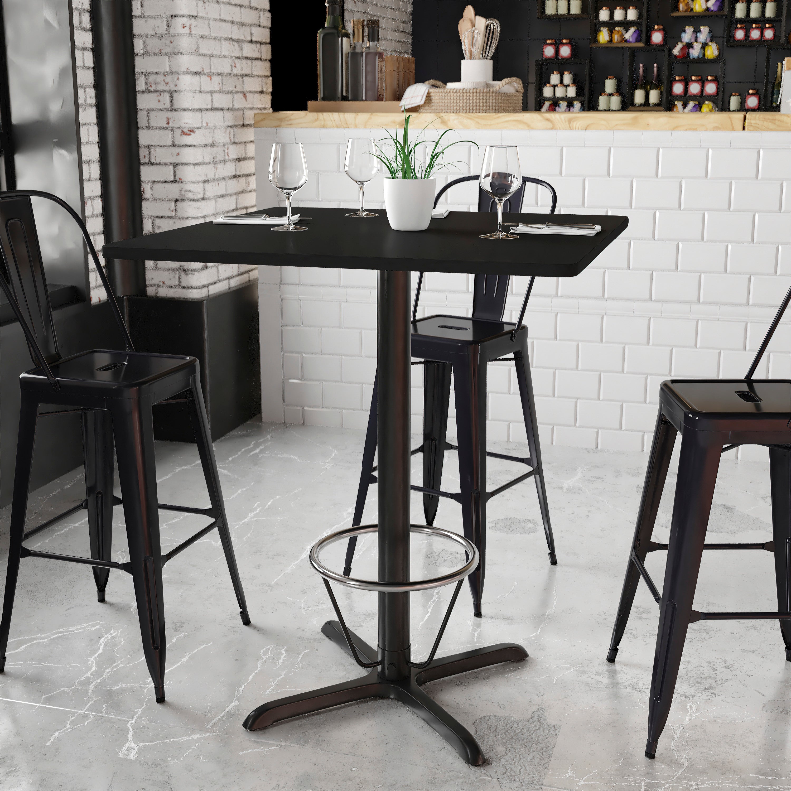 36'' Square Laminate Table Top with 30'' x 30'' Bar Height Table Base and Foot Ring-Restaurant Dining Table and Bases - Bar Height-Flash Furniture-Wall2Wall Furnishings