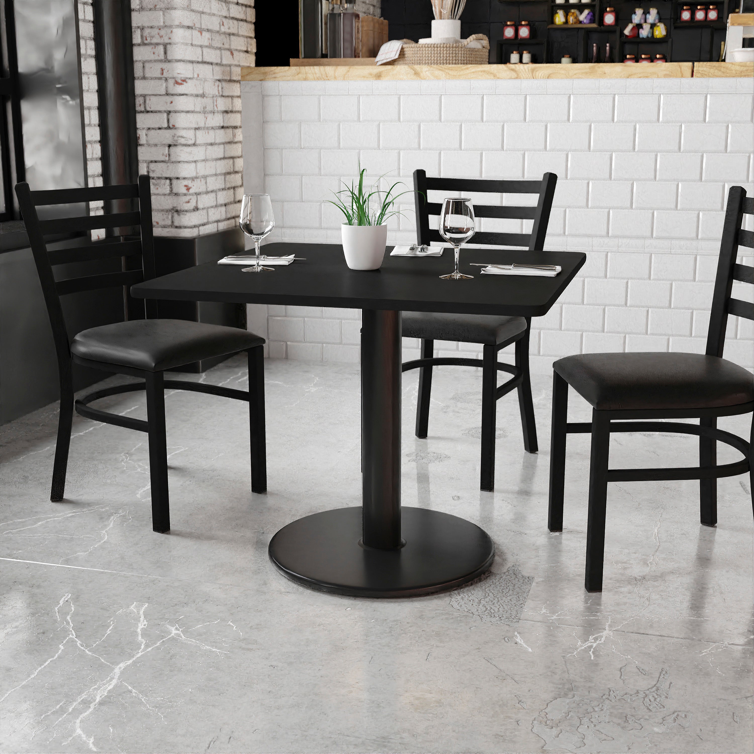 36'' Square Laminate Table Top with 24'' Round Table Height Base-Restaurant Dining Table and Bases-Flash Furniture-Wall2Wall Furnishings