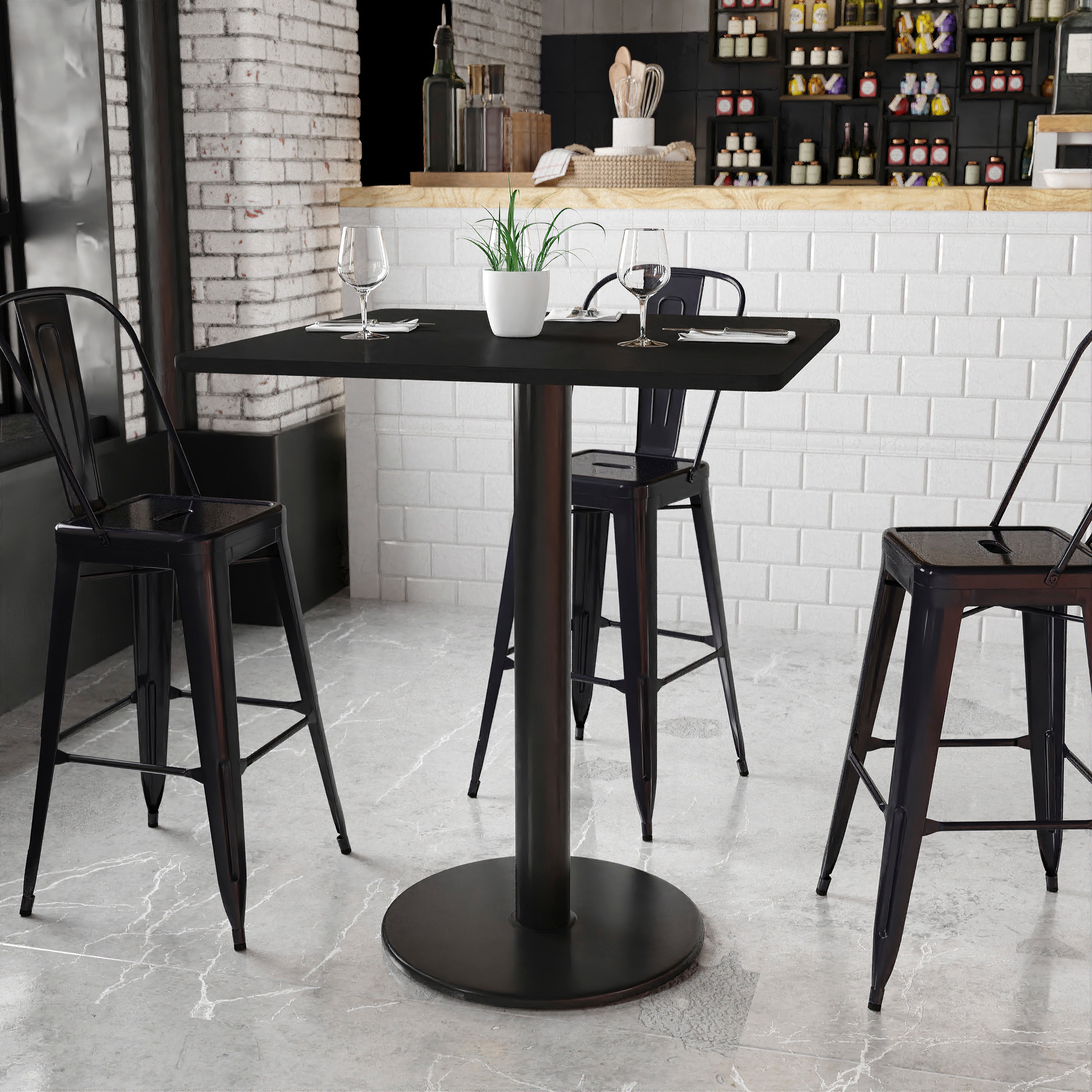 36'' Square Laminate Table Top with 24'' Round Bar Height Table Base-Restaurant Dining Table and Bases - Bar Height-Flash Furniture-Wall2Wall Furnishings