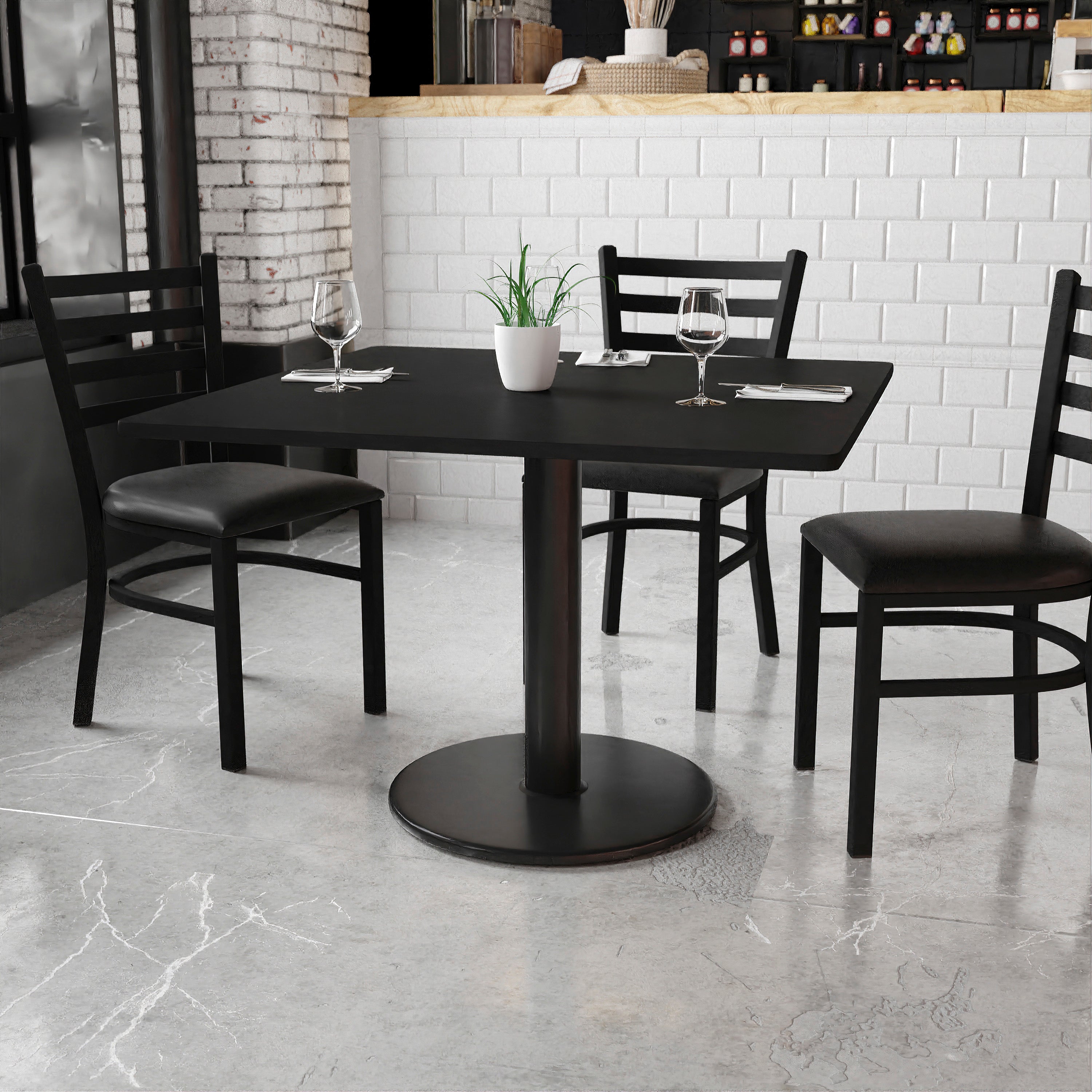 42'' Square Laminate Table Top with 24'' Round Table Height Base-Restaurant Dining Table and Bases-Flash Furniture-Wall2Wall Furnishings