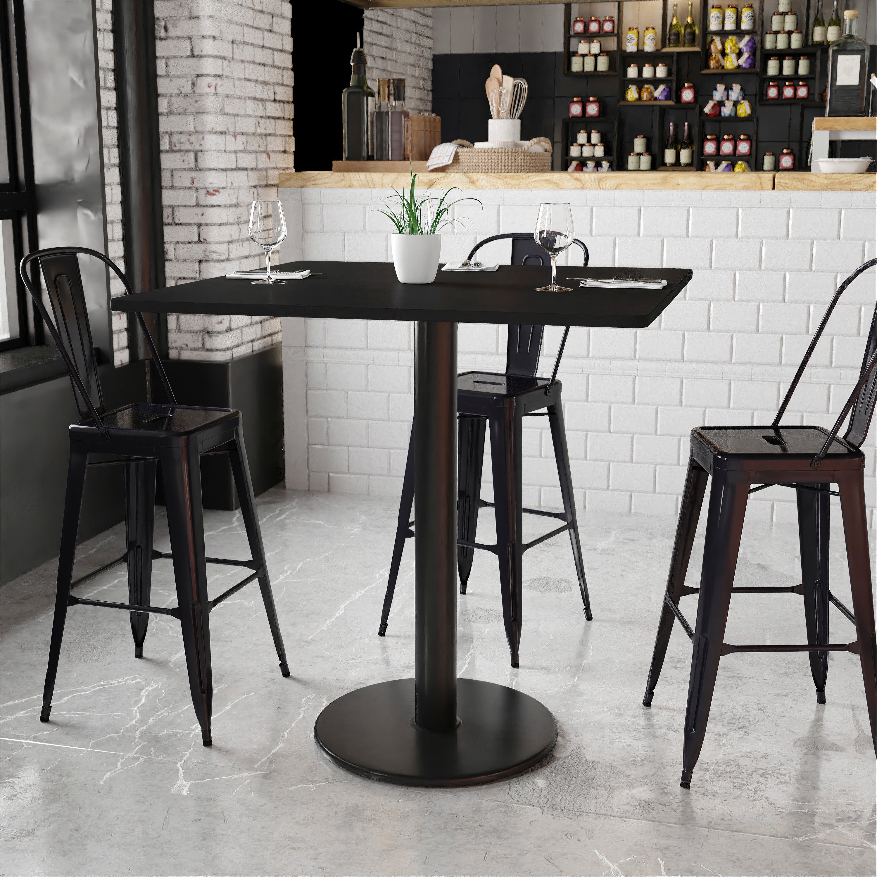 42'' Square Laminate Table Top with 24'' Round Bar Height Table Base-Restaurant Dining Table and Bases - Bar Height-Flash Furniture-Wall2Wall Furnishings