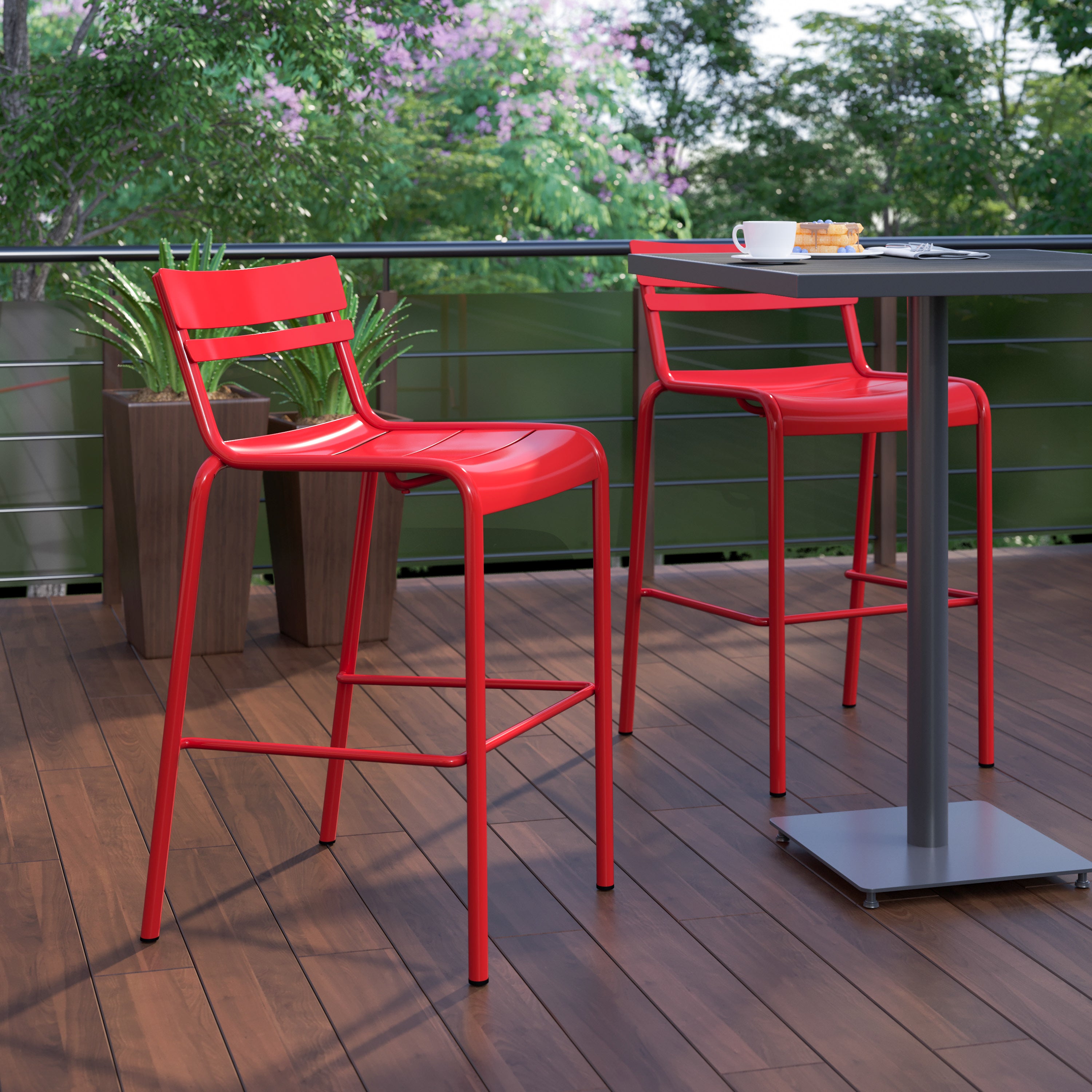 Nash Commercial Grade Metal Indoor-Outdoor Bar Height Stool with 2 Slats-Metal Colorful Restaurant Barstool-Flash Furniture-Wall2Wall Furnishings