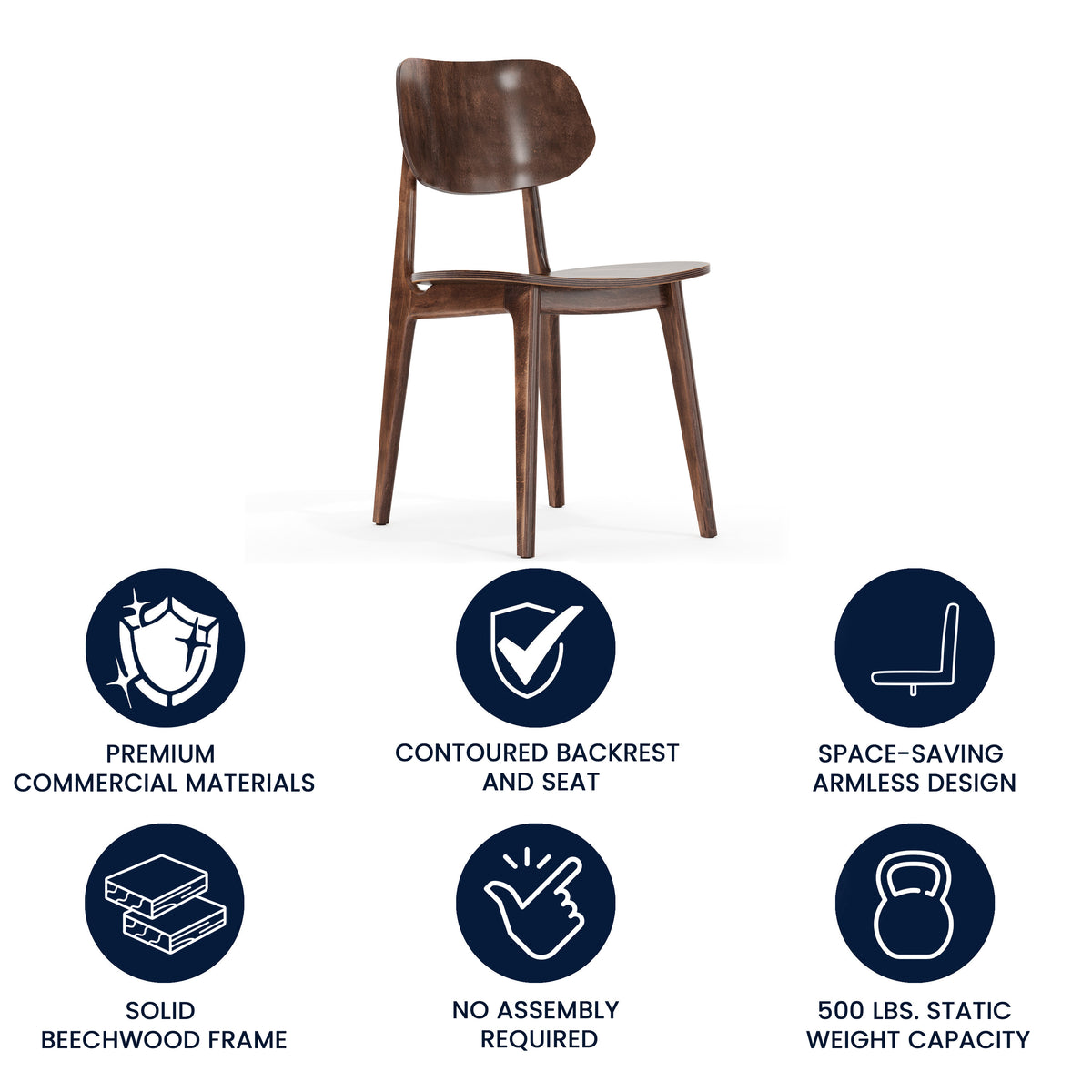 Verona Commercial Grade Solid Wood Dining Chair with Curved Oval Backrest